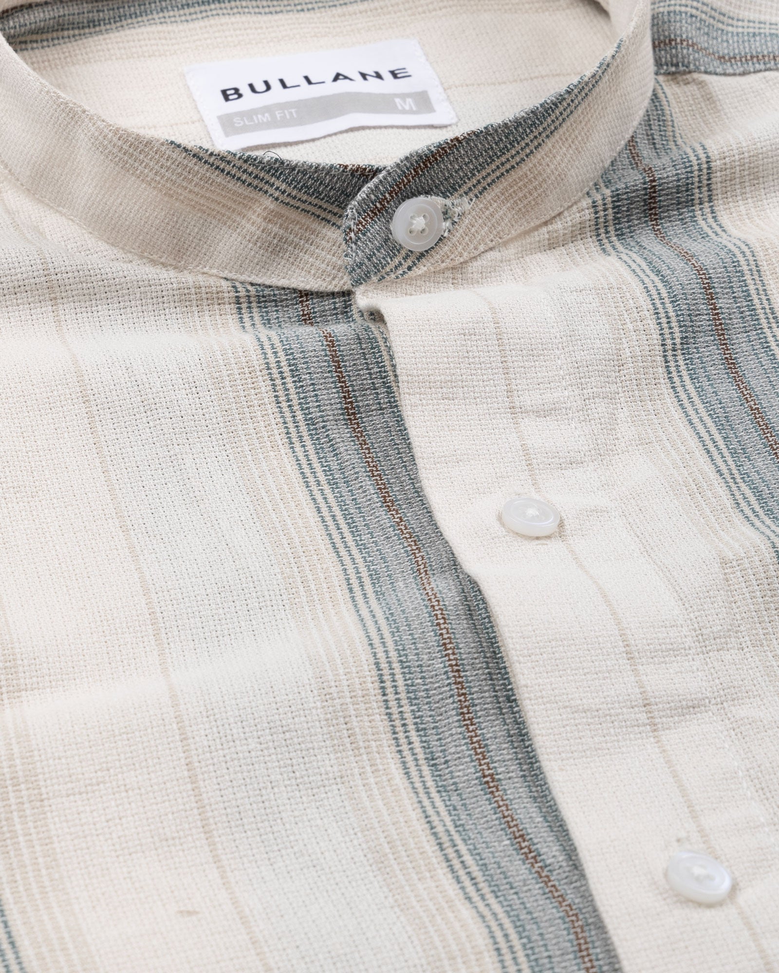 Clarion Brown Cotton Stripe Mandarin Shirt
