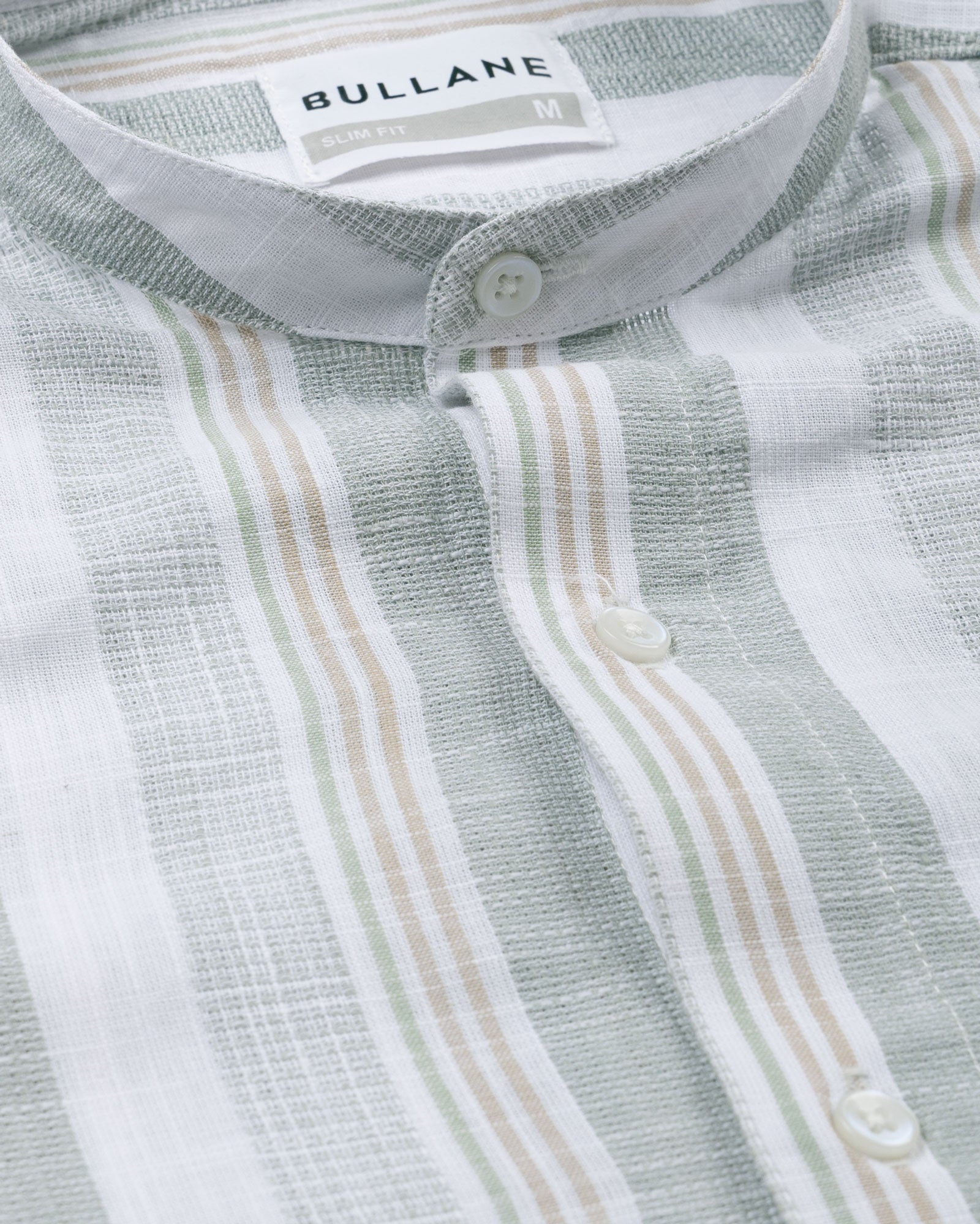 Clarion Green Linen Stripe Mandarin Shirt