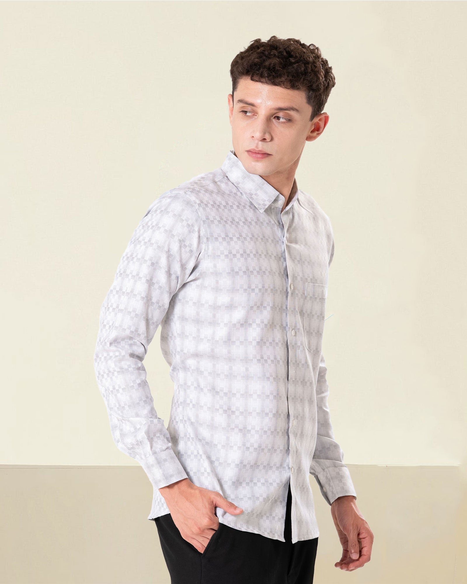 Amster Silver Cotton Geometric Print Shirt