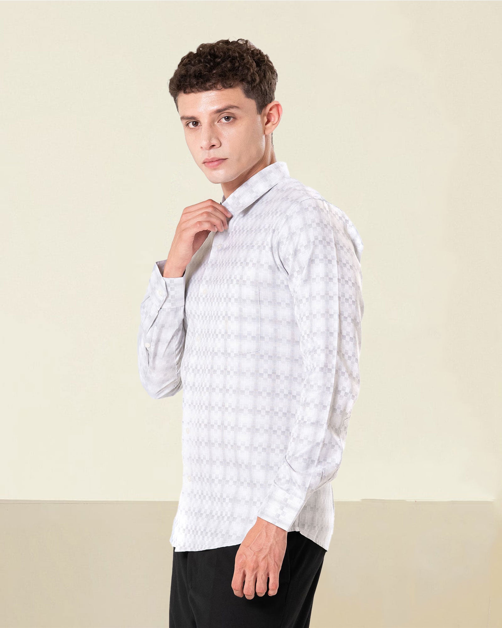 Amster Silver Cotton Geometric Print Shirt