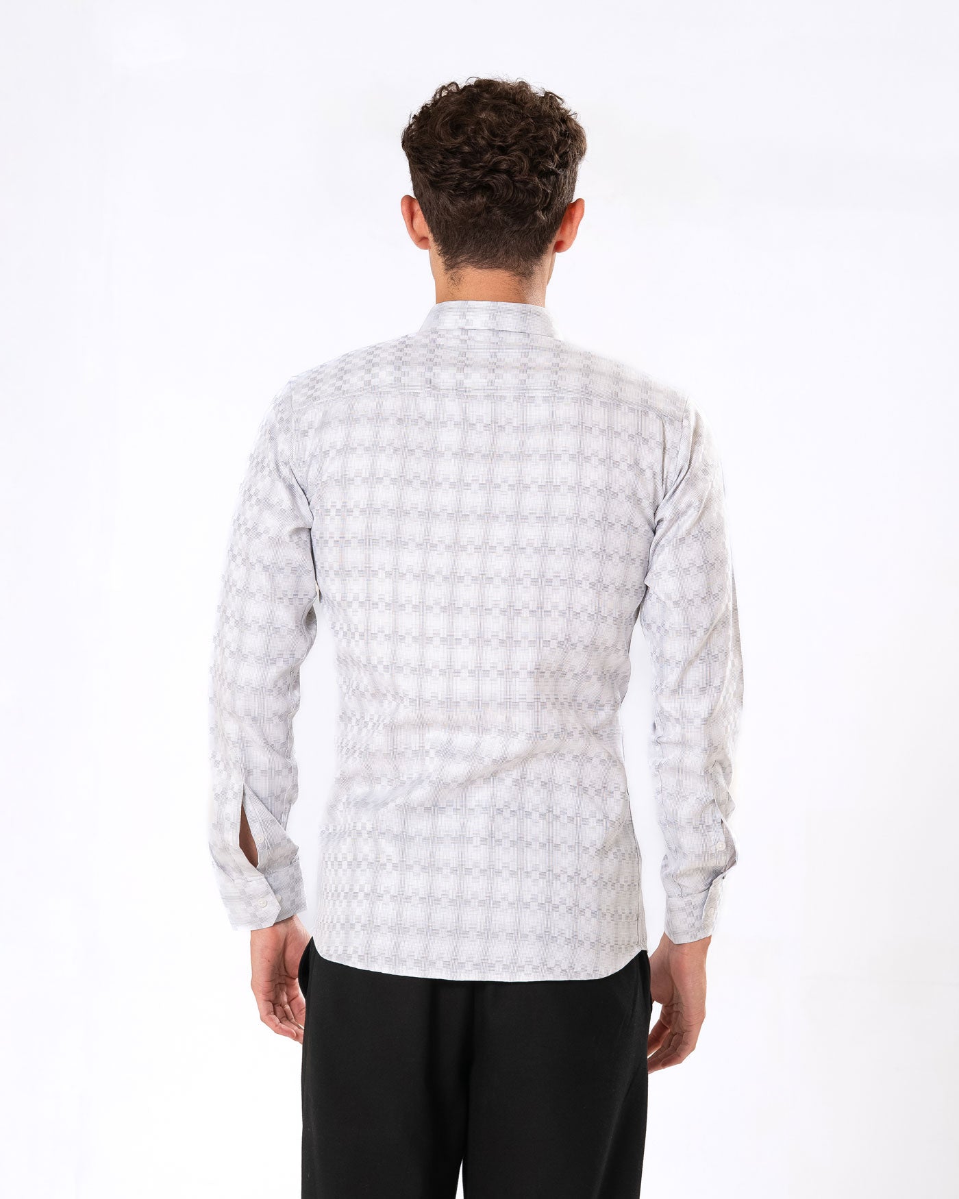 Amster Silver Cotton Geometric Print Shirt - Bullane