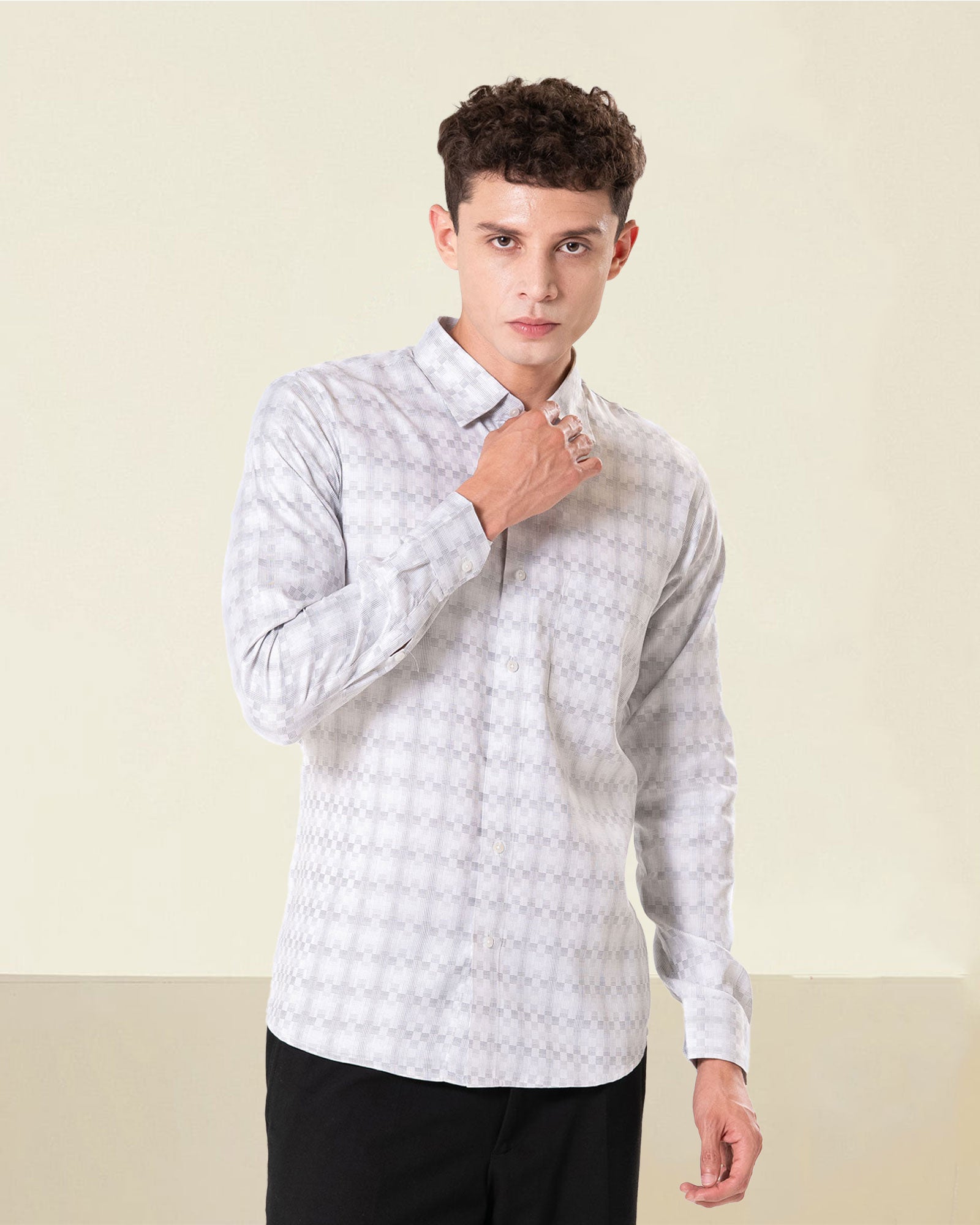 Amster Silver Cotton Geometric Print Shirt