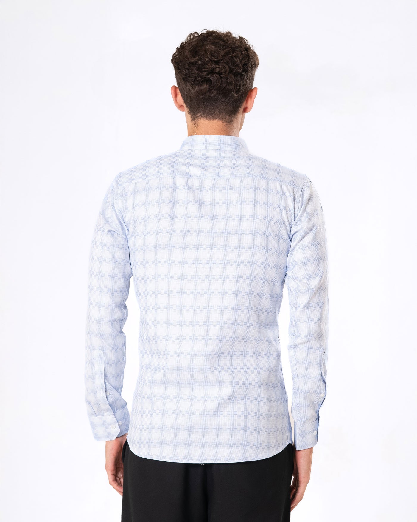 Amster Blue Cotton Geometric Print Shirt - Bullane