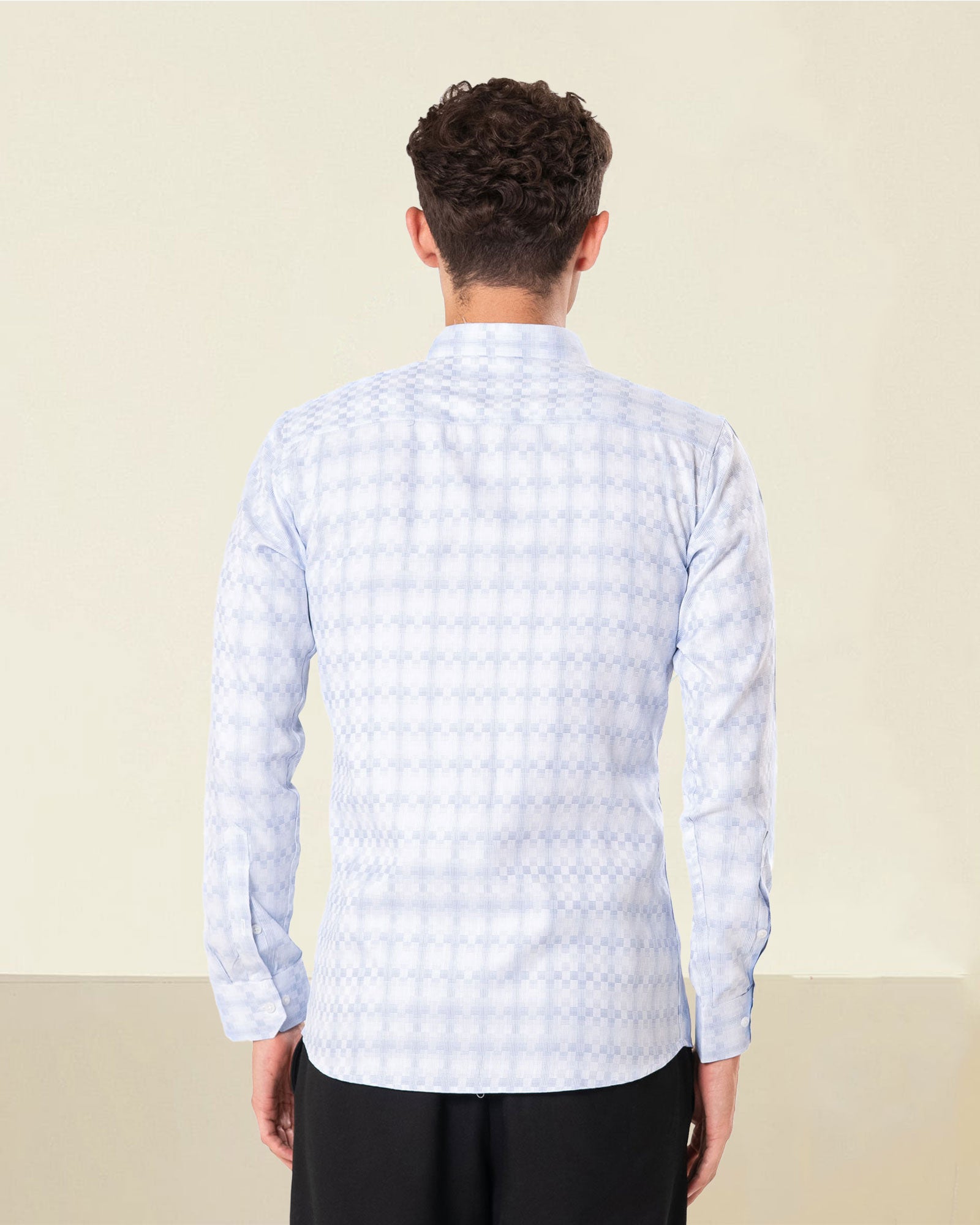 Amster Blue Cotton Geometric Print Shirt