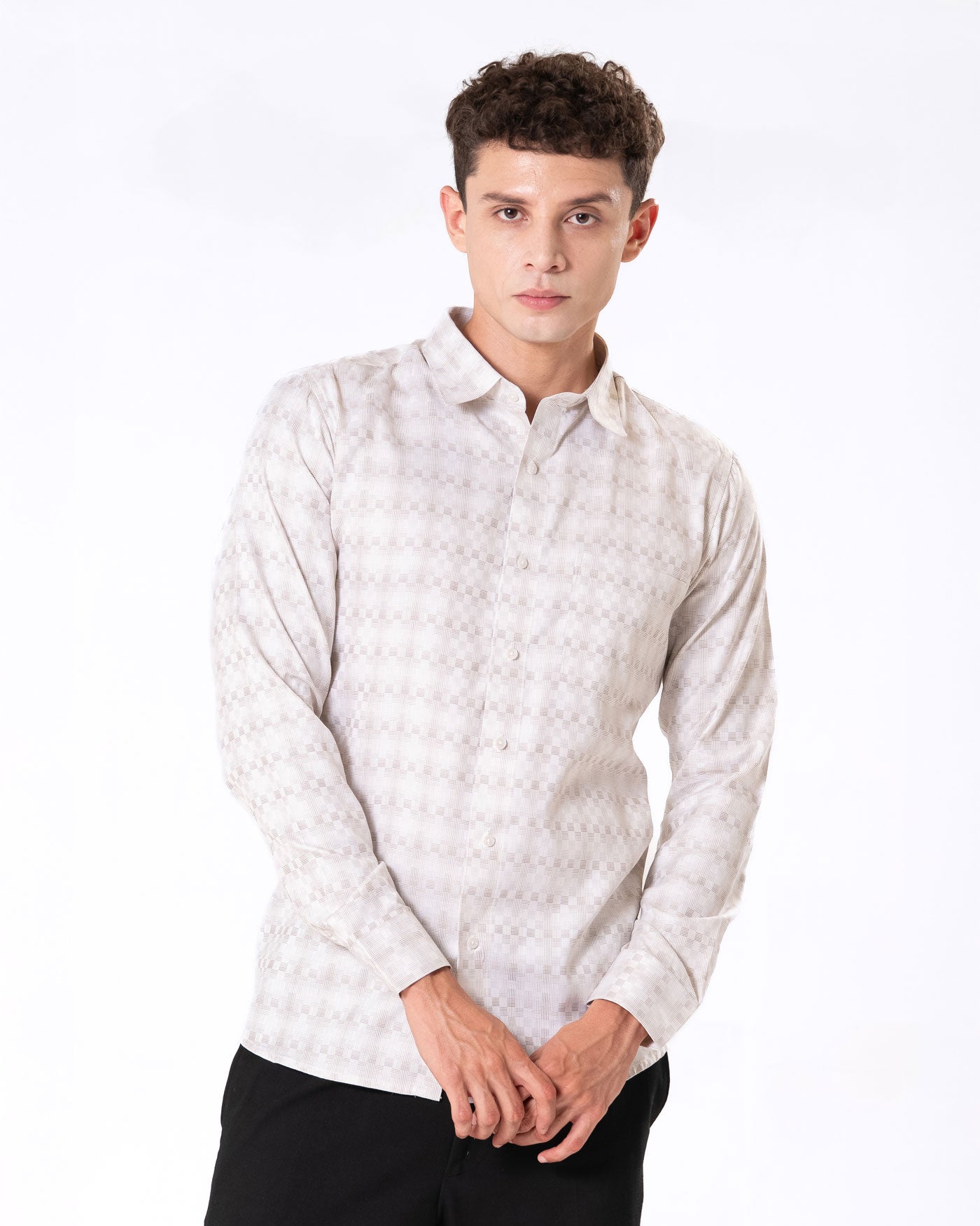 Amster Yellow Cotton Geometric Print Shirt - Bullane