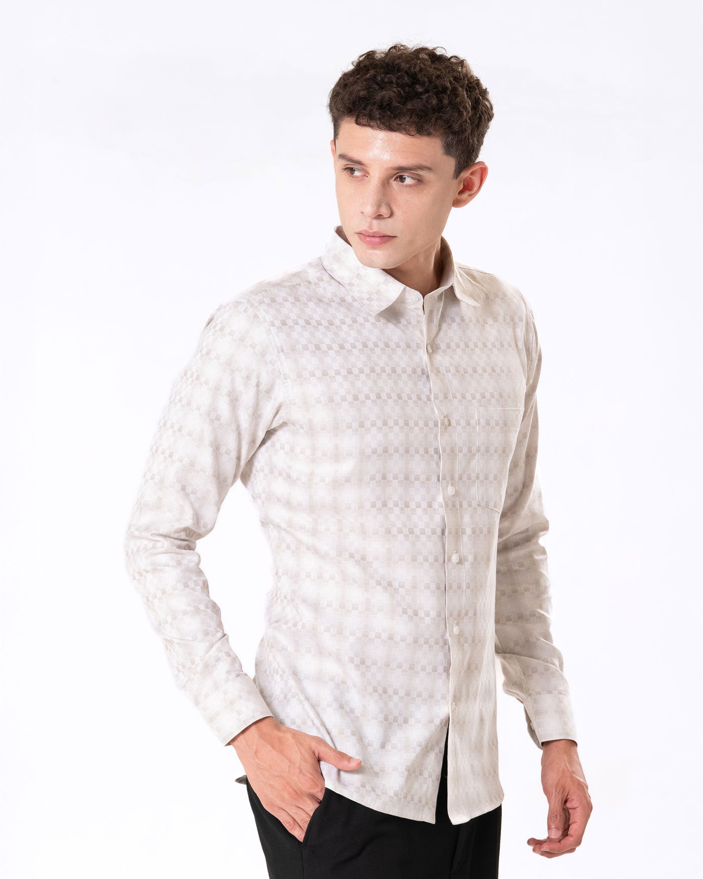 Amster Yellow Cotton Geometric Print Shirt - Bullane
