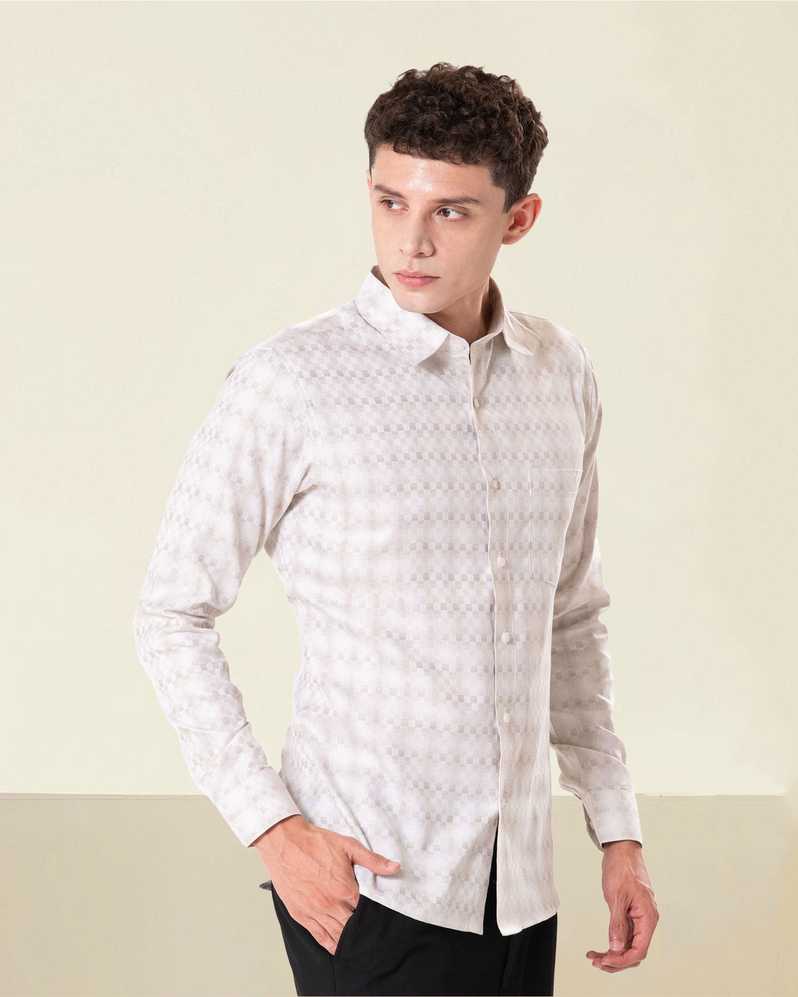 Amster Yellow Cotton Geometric Print Shirt