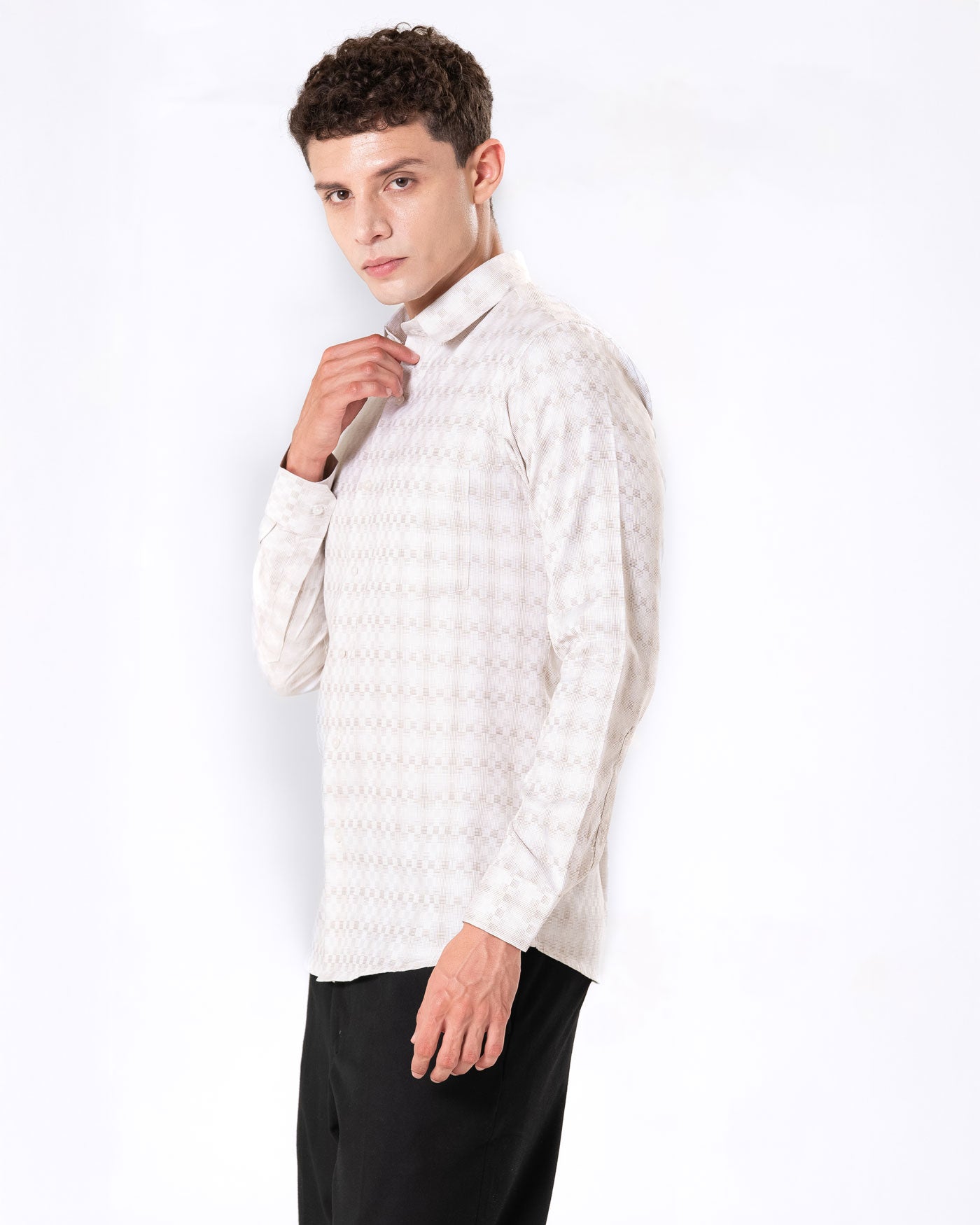Amster Yellow Cotton Geometric Print Shirt - Bullane