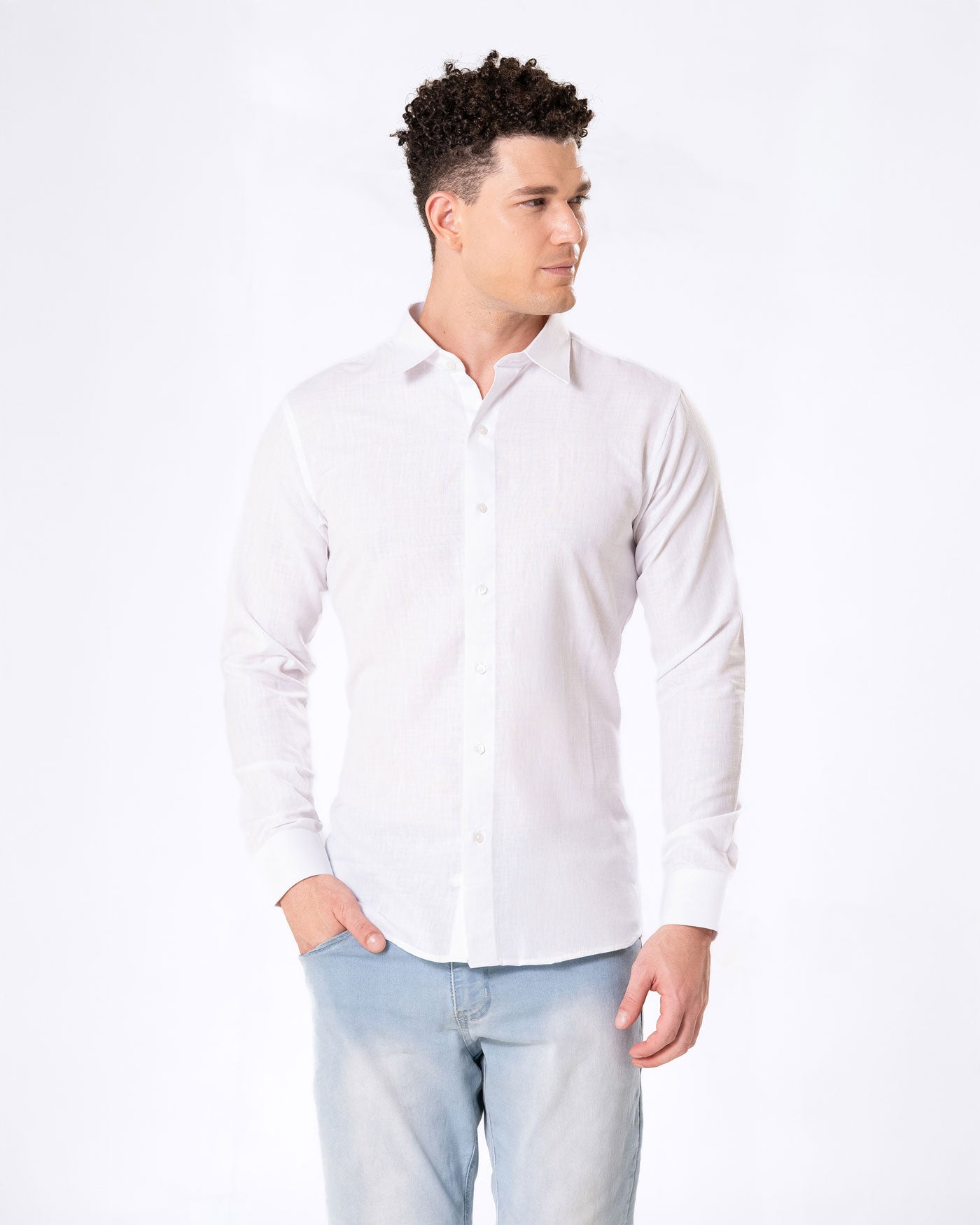 Neutonss White Linen Plain Shirt - Bullane