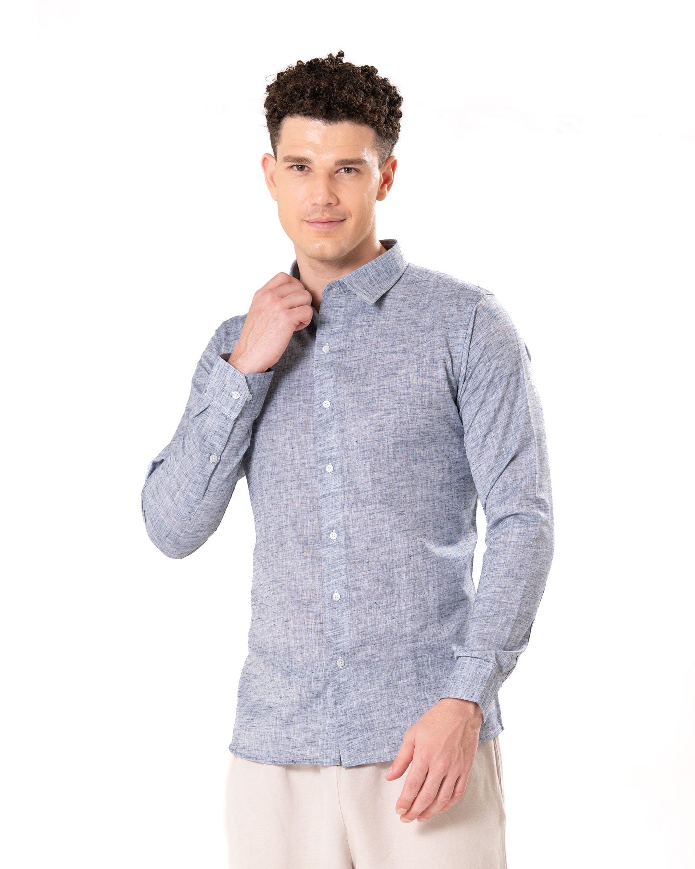 Neutonss Navy Blue Linen Plain Shirt - Bullane