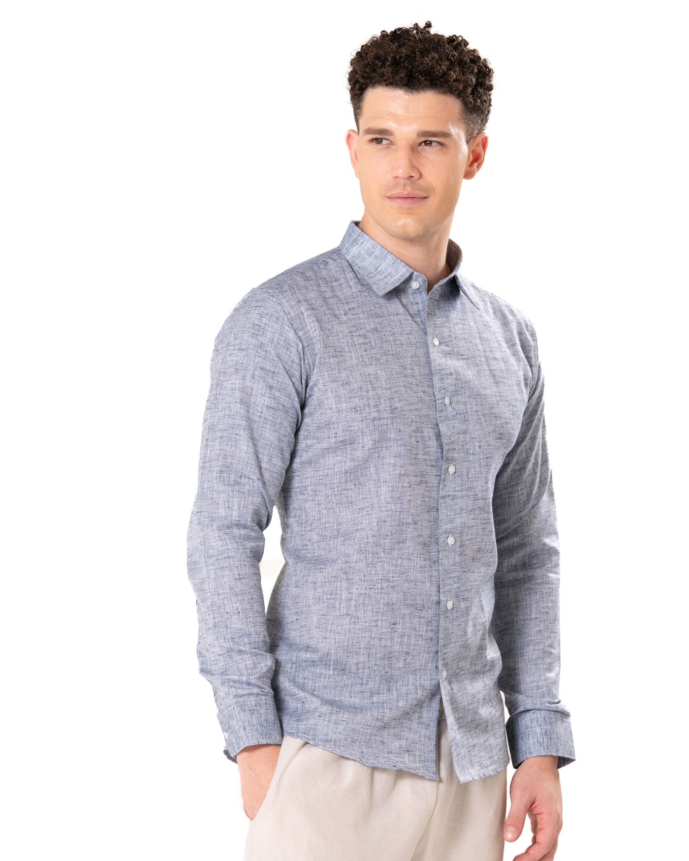Neutonss Navy Blue Linen Plain Shirt - Bullane