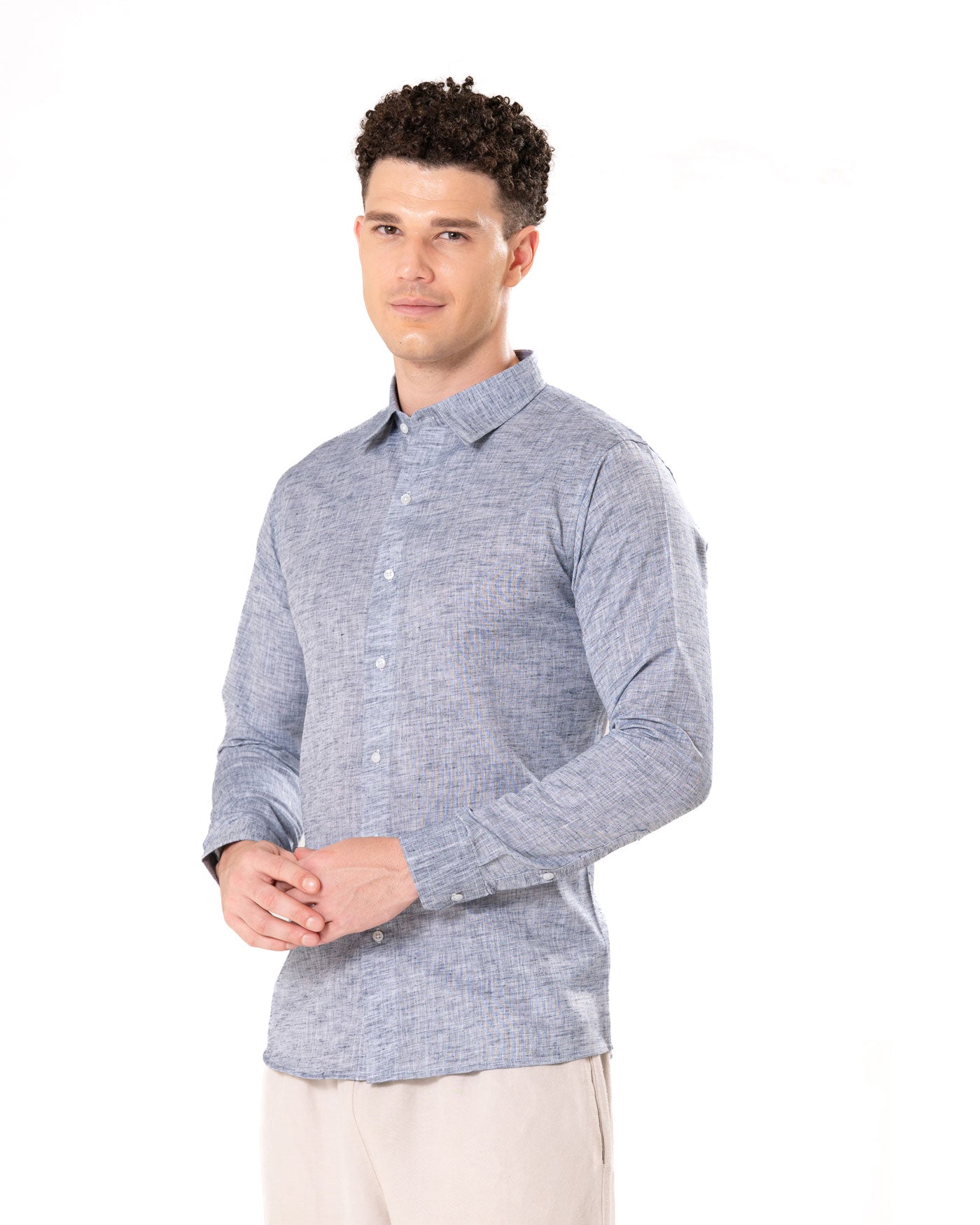 Neutonss Navy Blue Linen Plain Shirt - Bullane