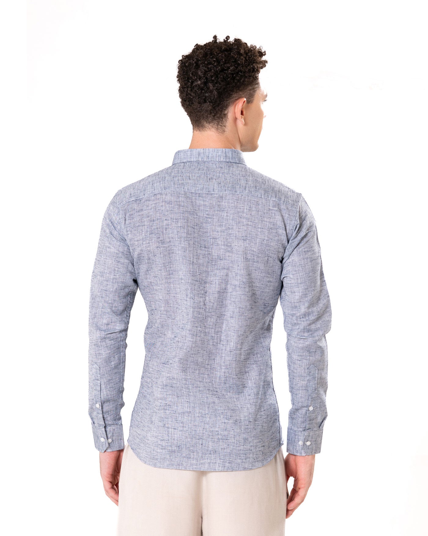 Neutonss Navy Blue Linen Plain Shirt - Bullane