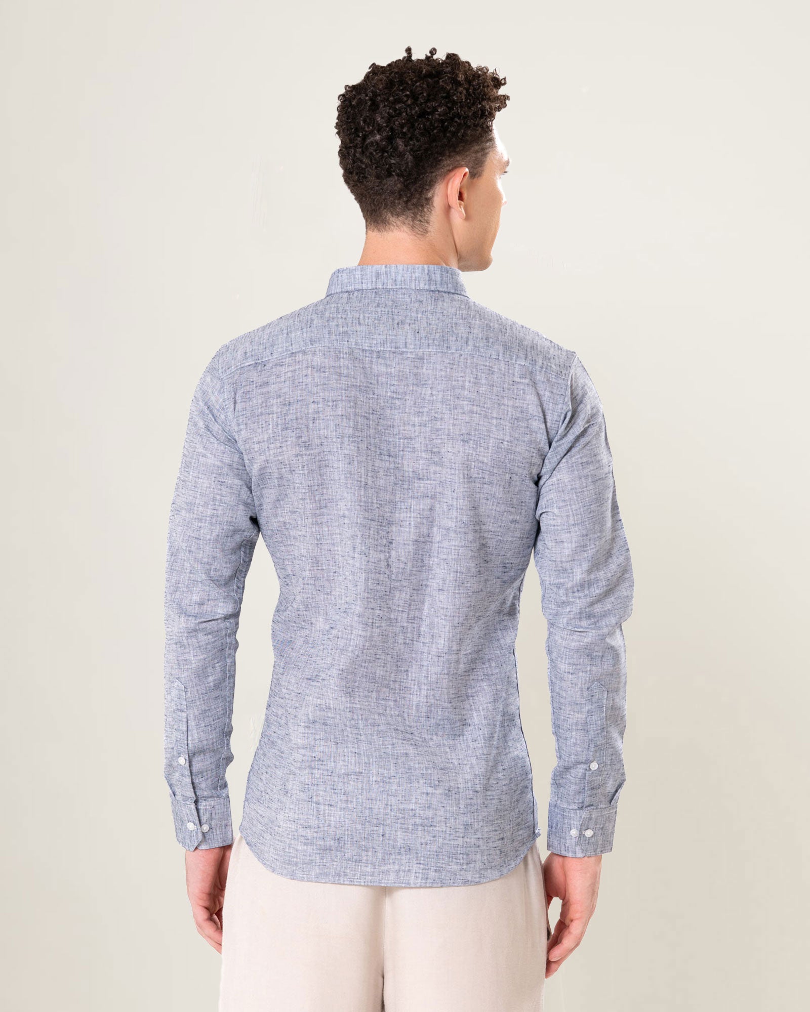 Neutonss Navy Blue Linen Plain Shirt