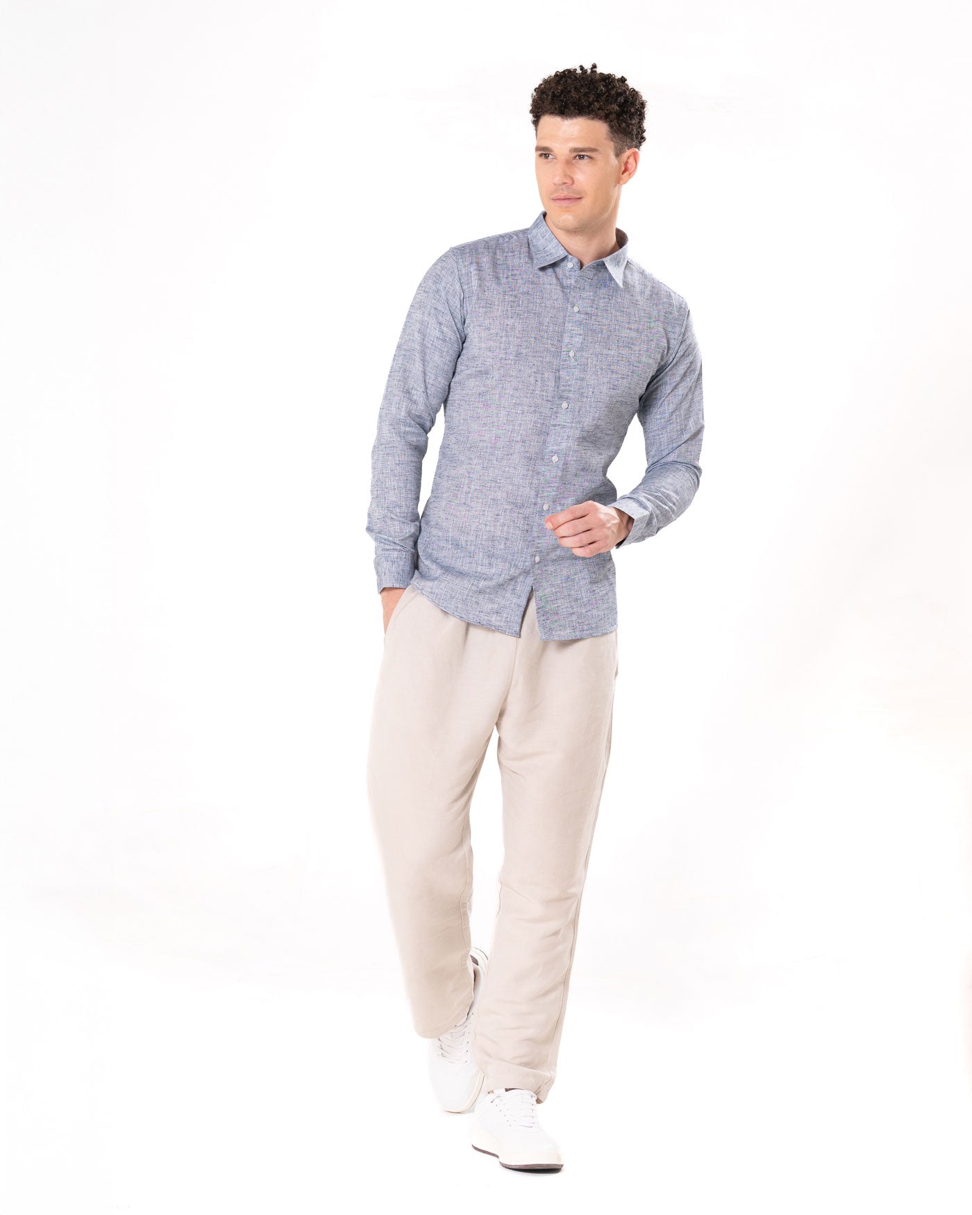 Neutonss Navy Blue Linen Plain Shirt - Bullane