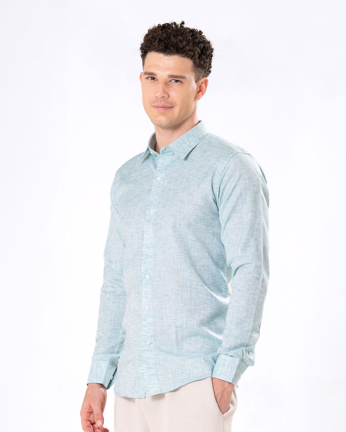 Neutonss Cyan Linen Plain Shirt - Bullane