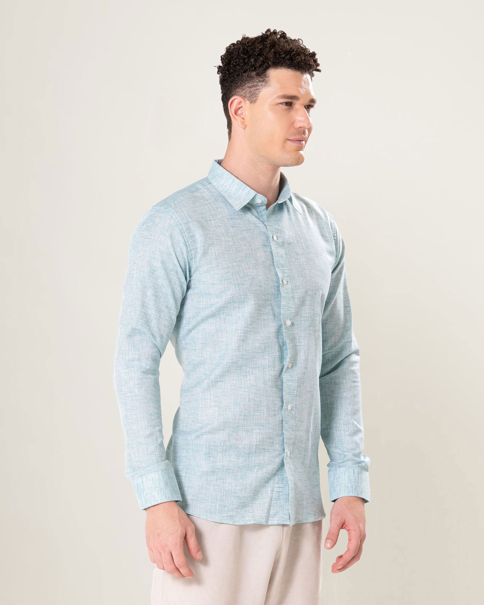 Neutonss Cyan Linen Plain Shirt