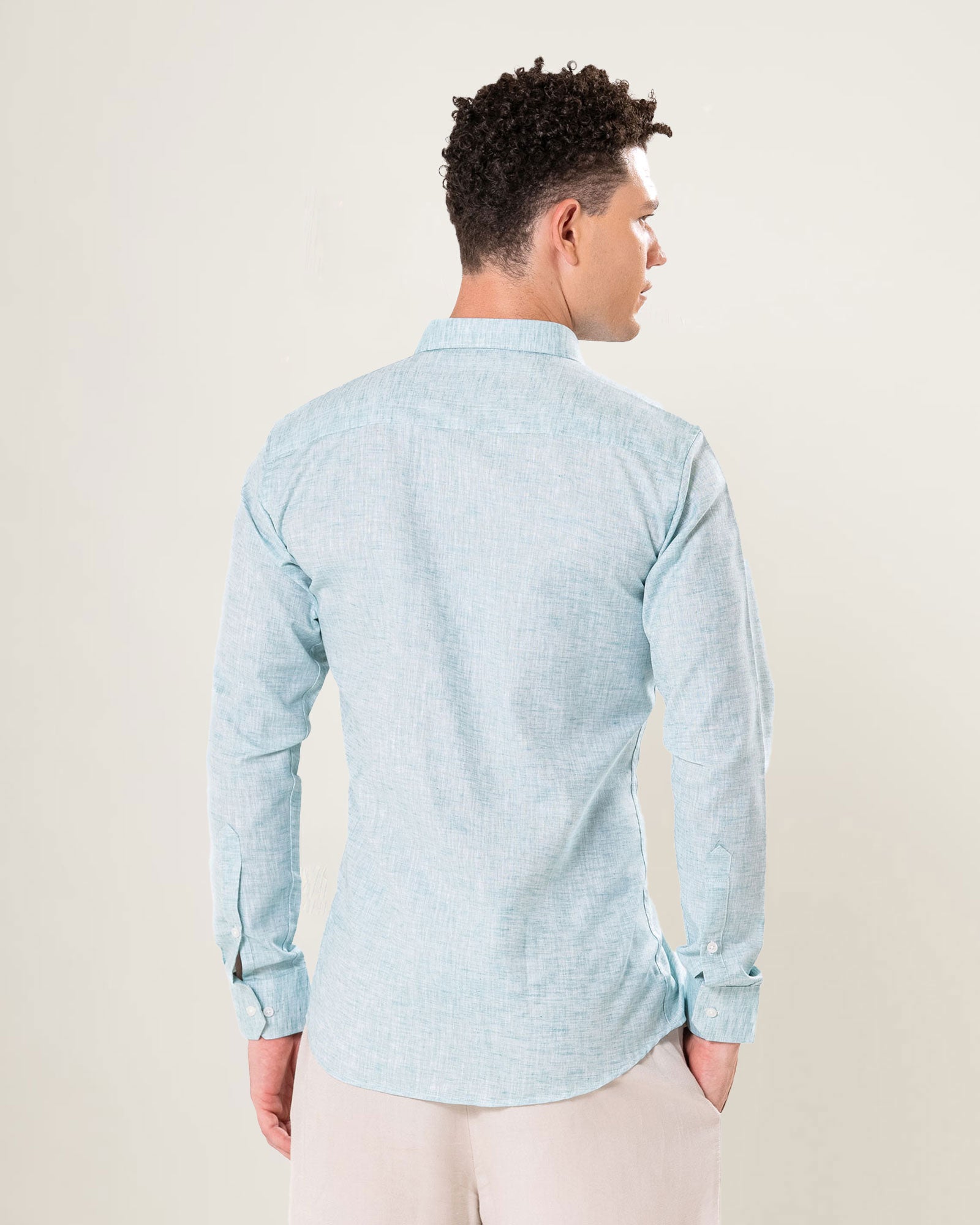 Neutonss Cyan Linen Plain Shirt