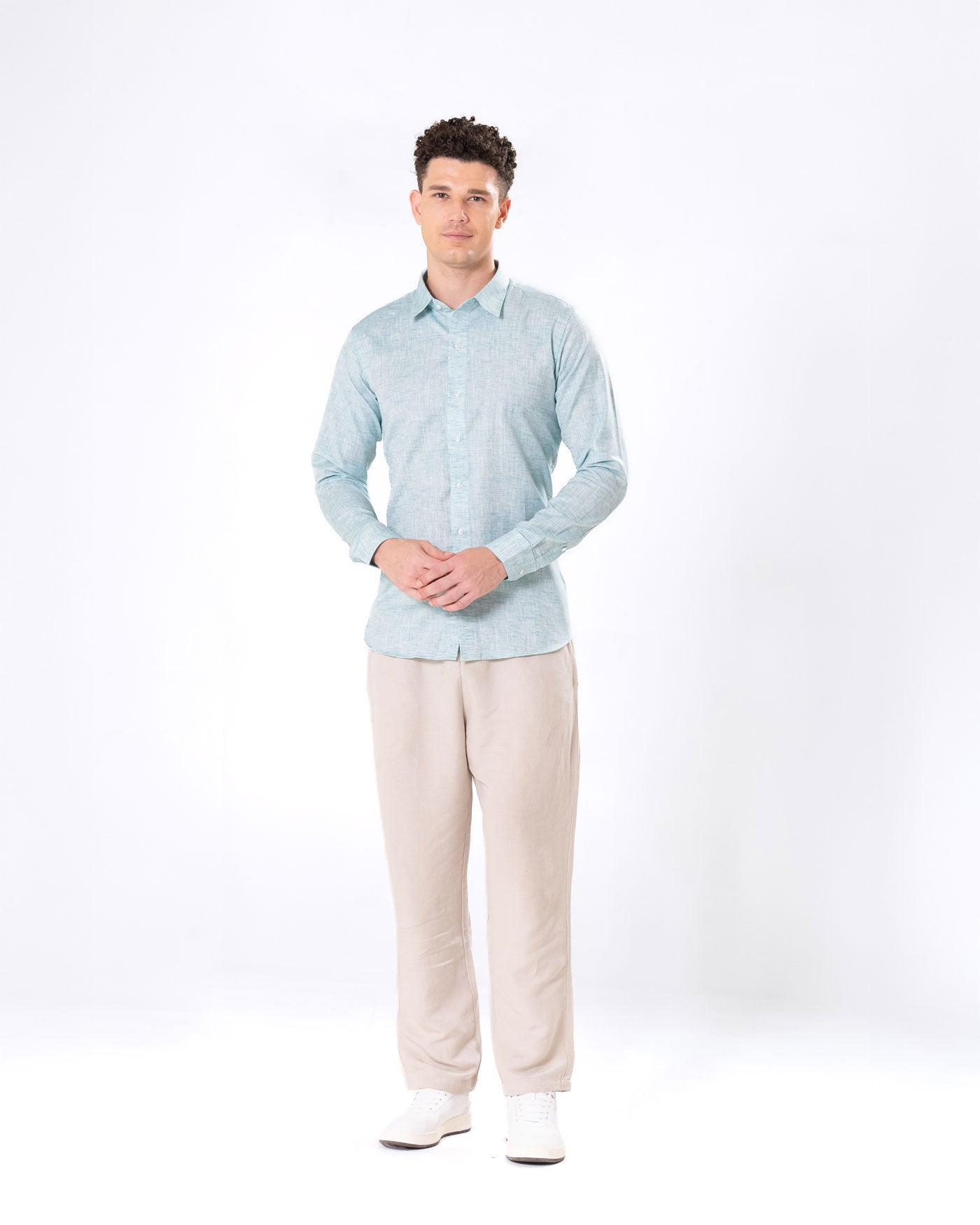 Neutonss Cyan Linen Plain Shirt - Bullane