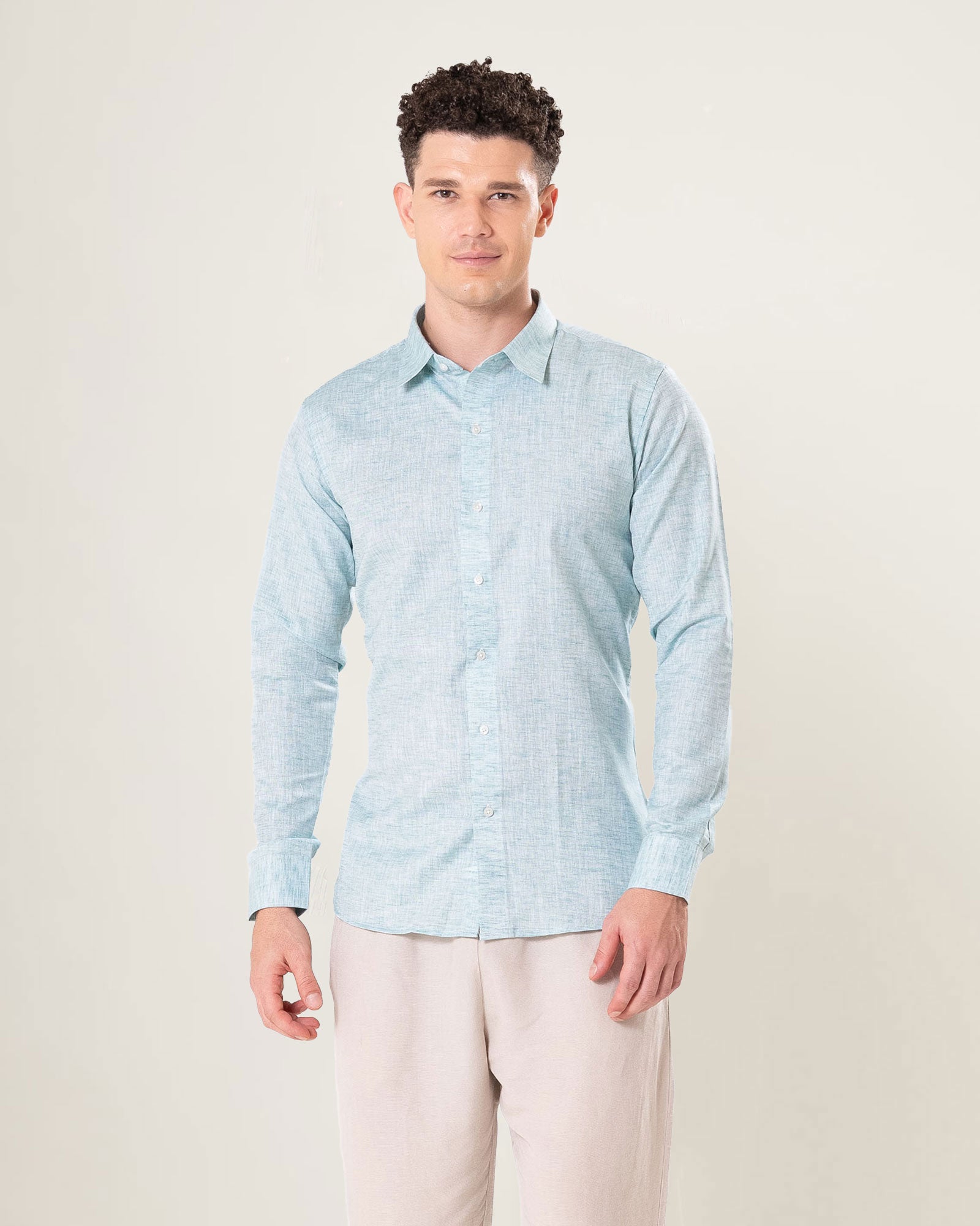 Neutonss Cyan Linen Plain Shirt