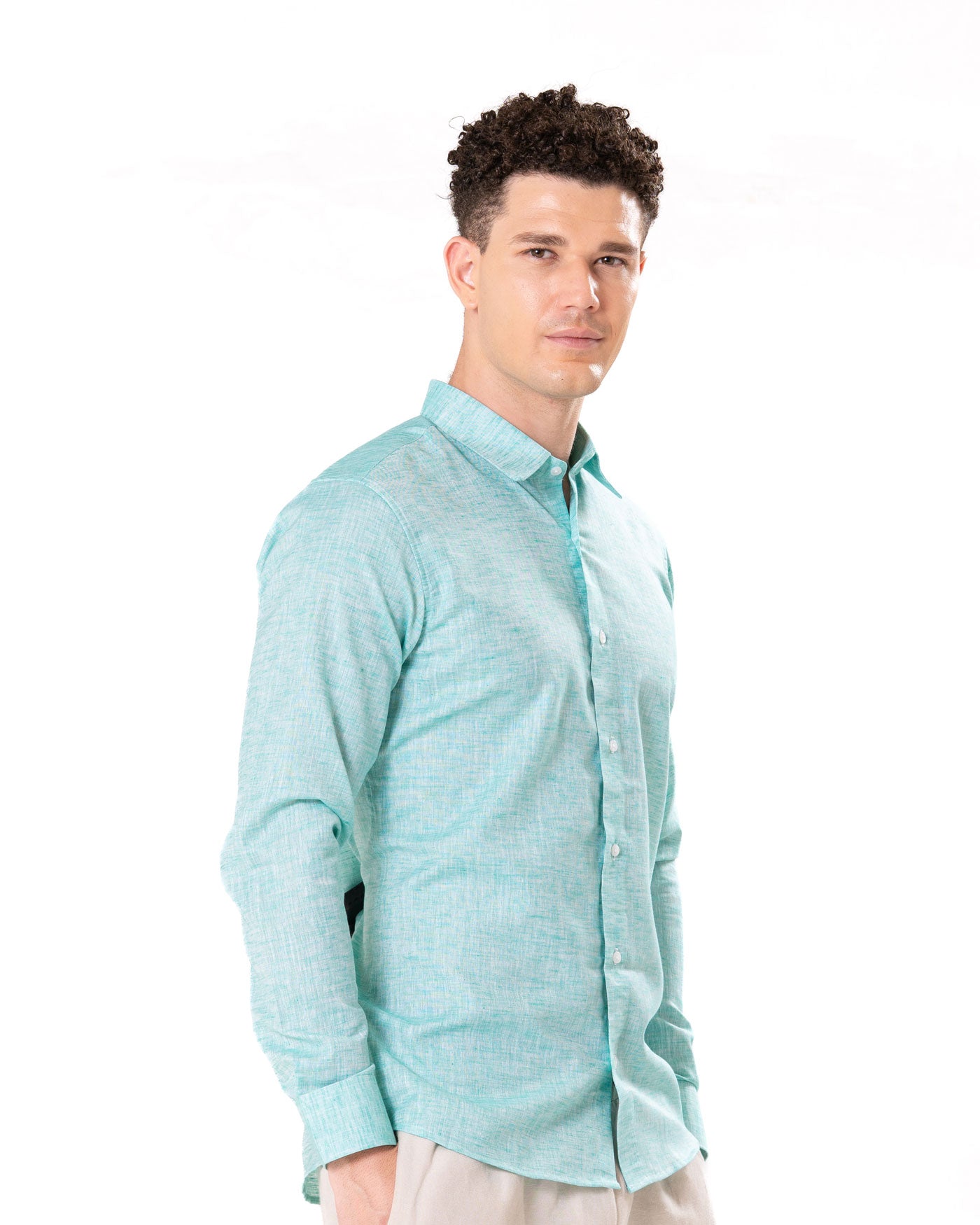 Neutonss Green Linen Plain Shirt - Bullane