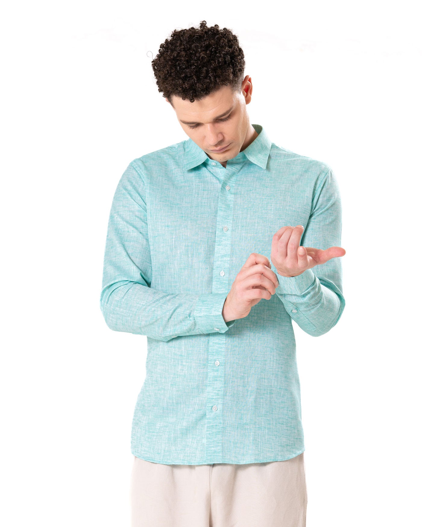 Neutonss Green Linen Plain Shirt - Bullane
