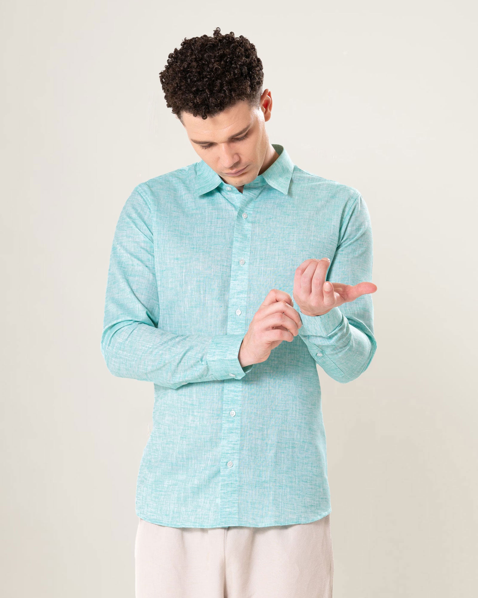 Neutonss Green Linen Plain Shirt