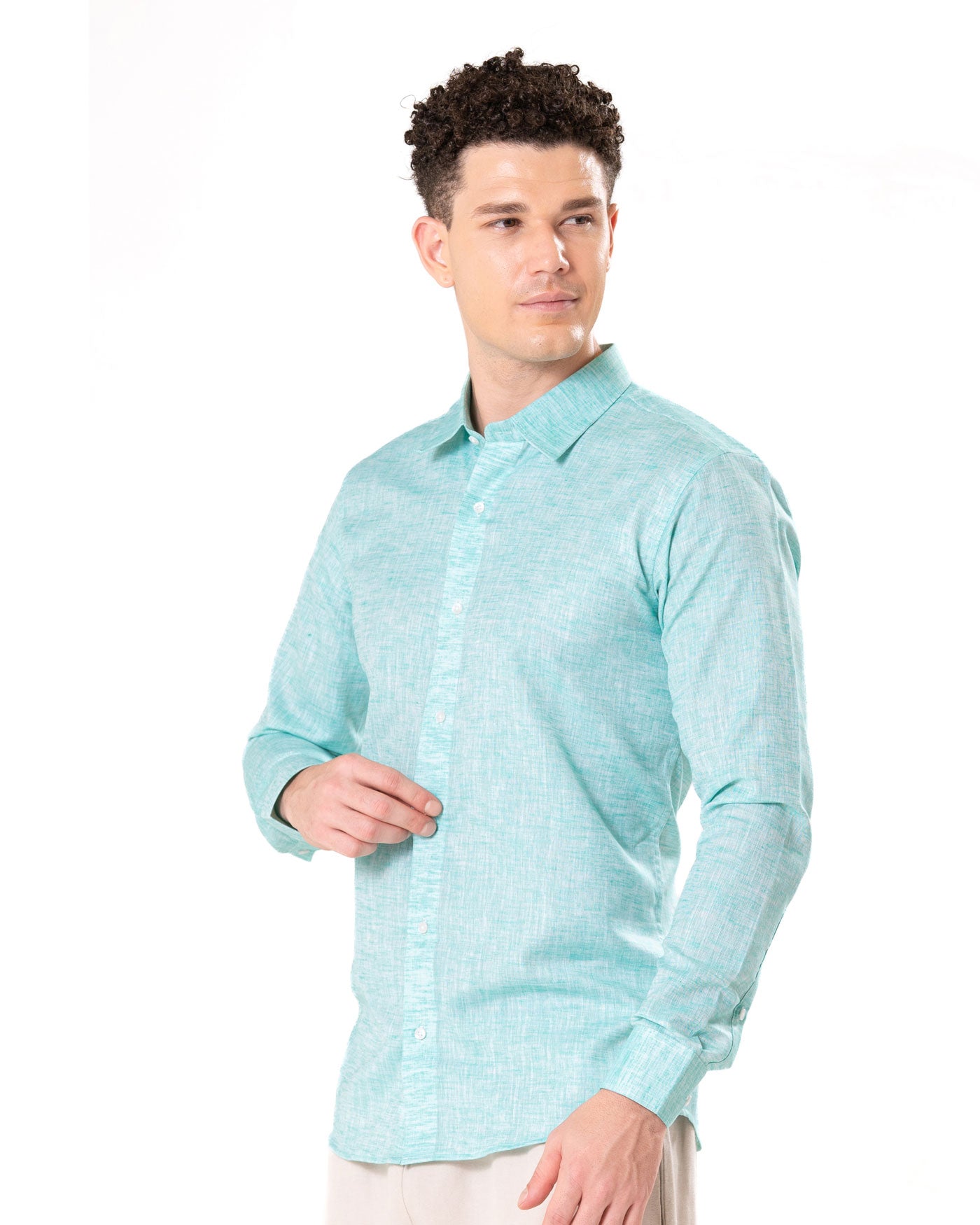 Neutonss Green Linen Plain Shirt - Bullane