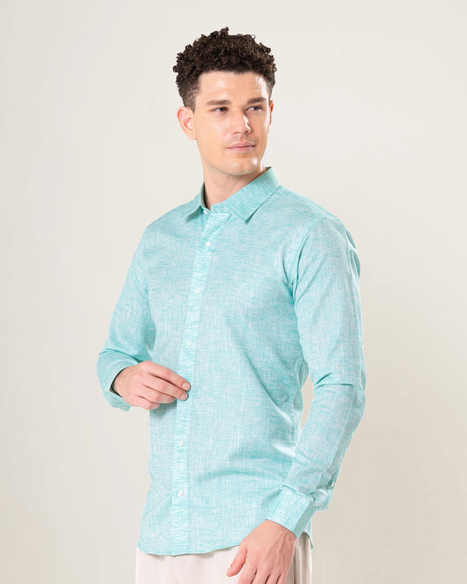 Neutonss Green Linen Plain Shirt