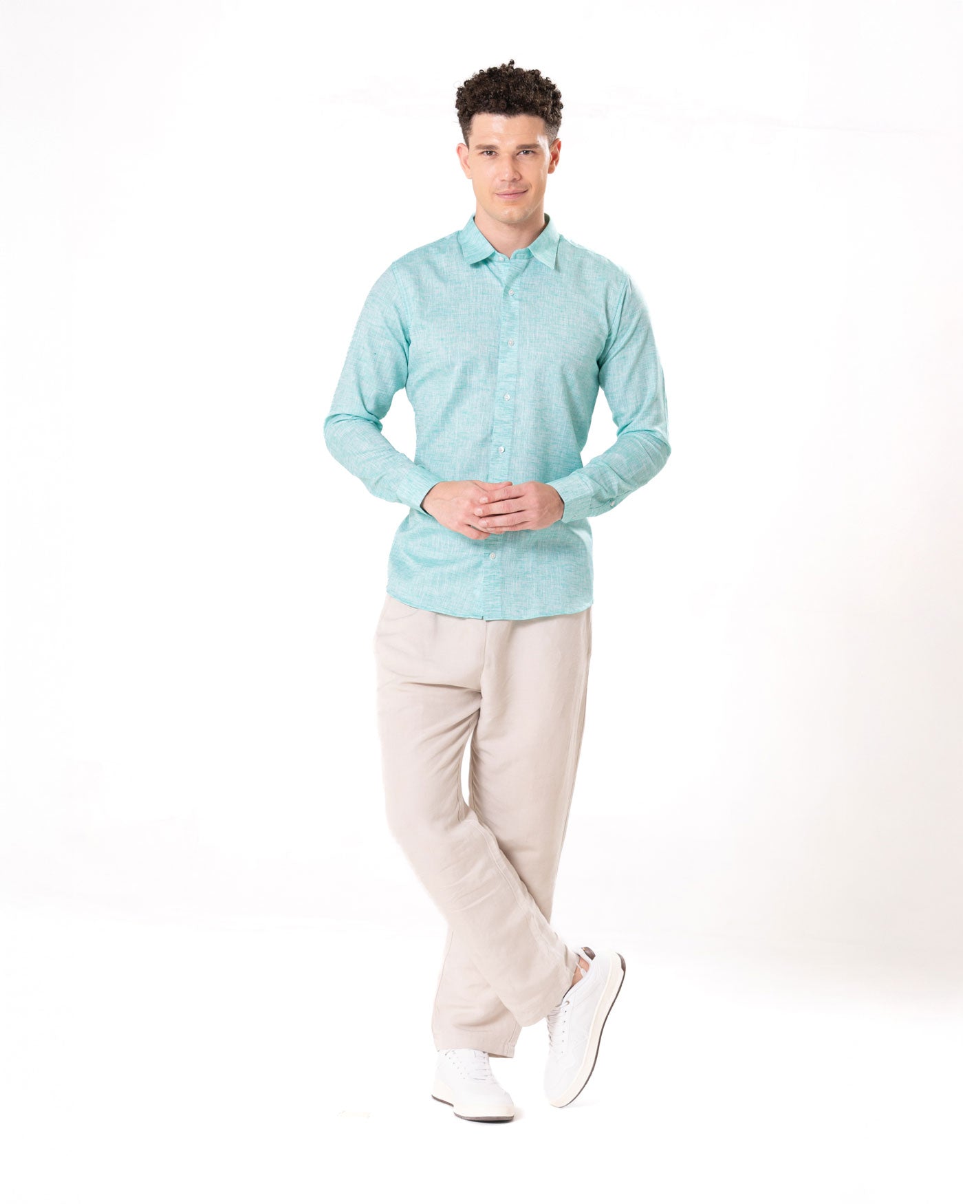 Neutonss Green Linen Plain Shirt - Bullane
