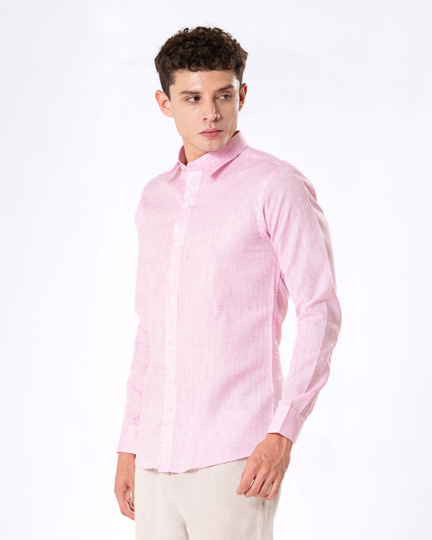 Neutonss Pink Linen Plain Shirt - Bullane