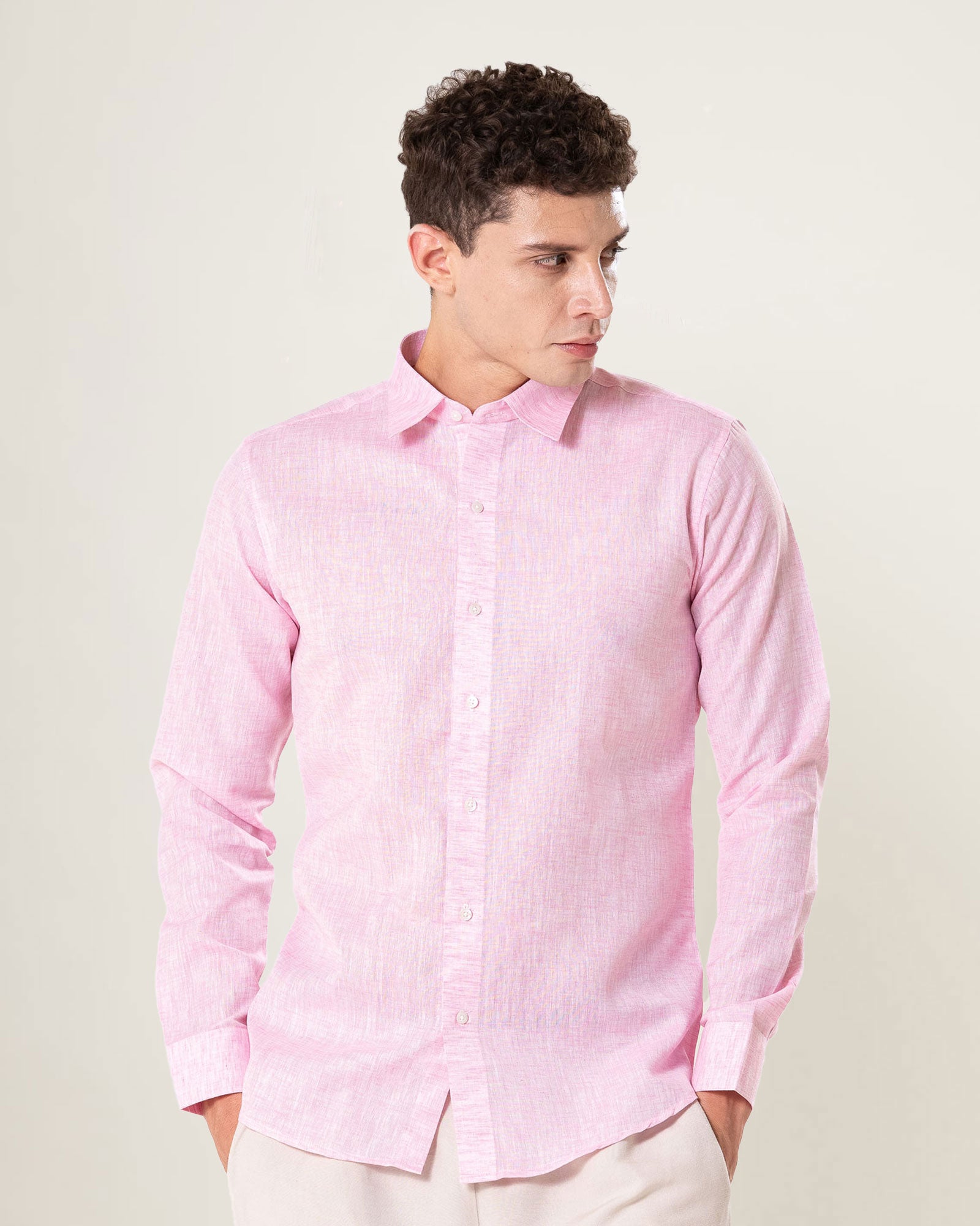 Neutonss Pink Linen Plain Shirt