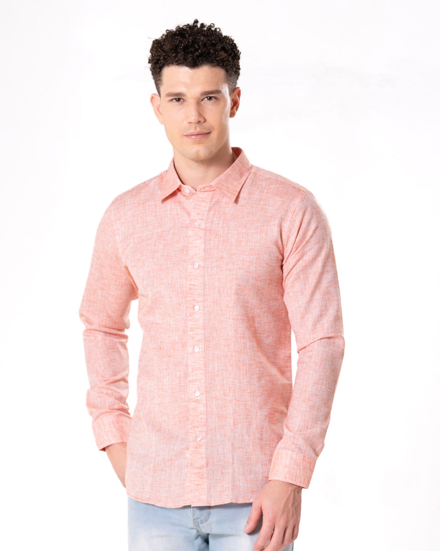 Neutonss Orange Linen Plain Shirt - Bullane