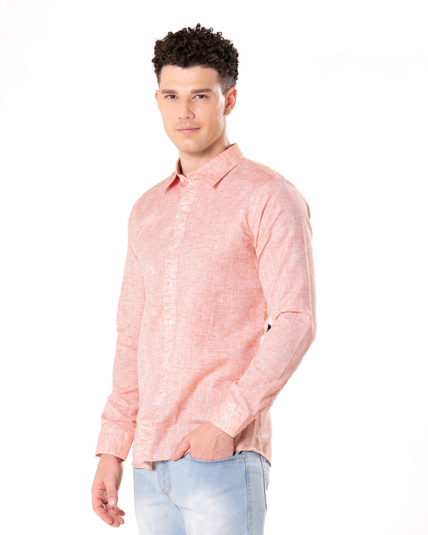 Neutonss Orange Linen Plain Shirt - Bullane