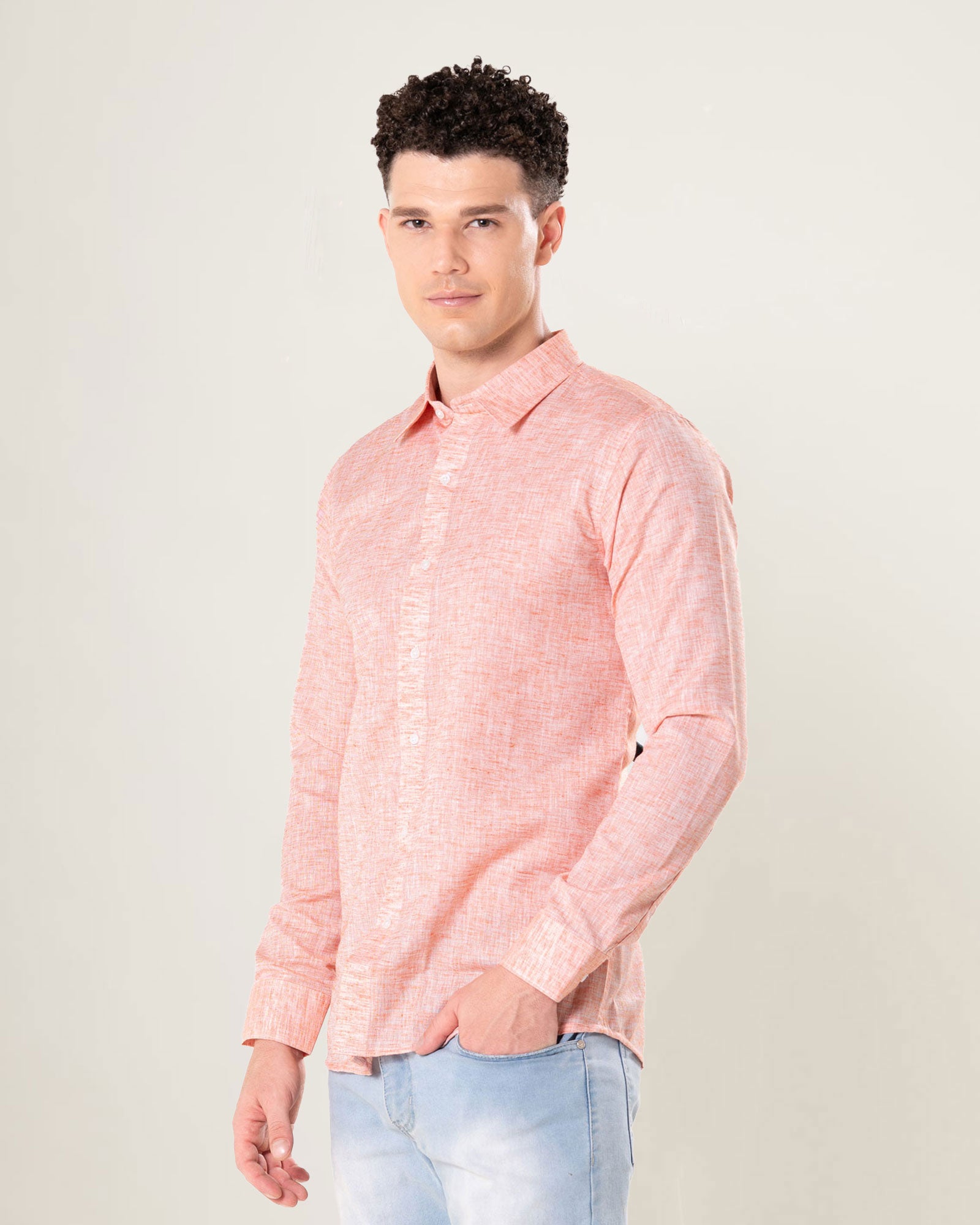 Neutonss Orange Linen Plain Shirt