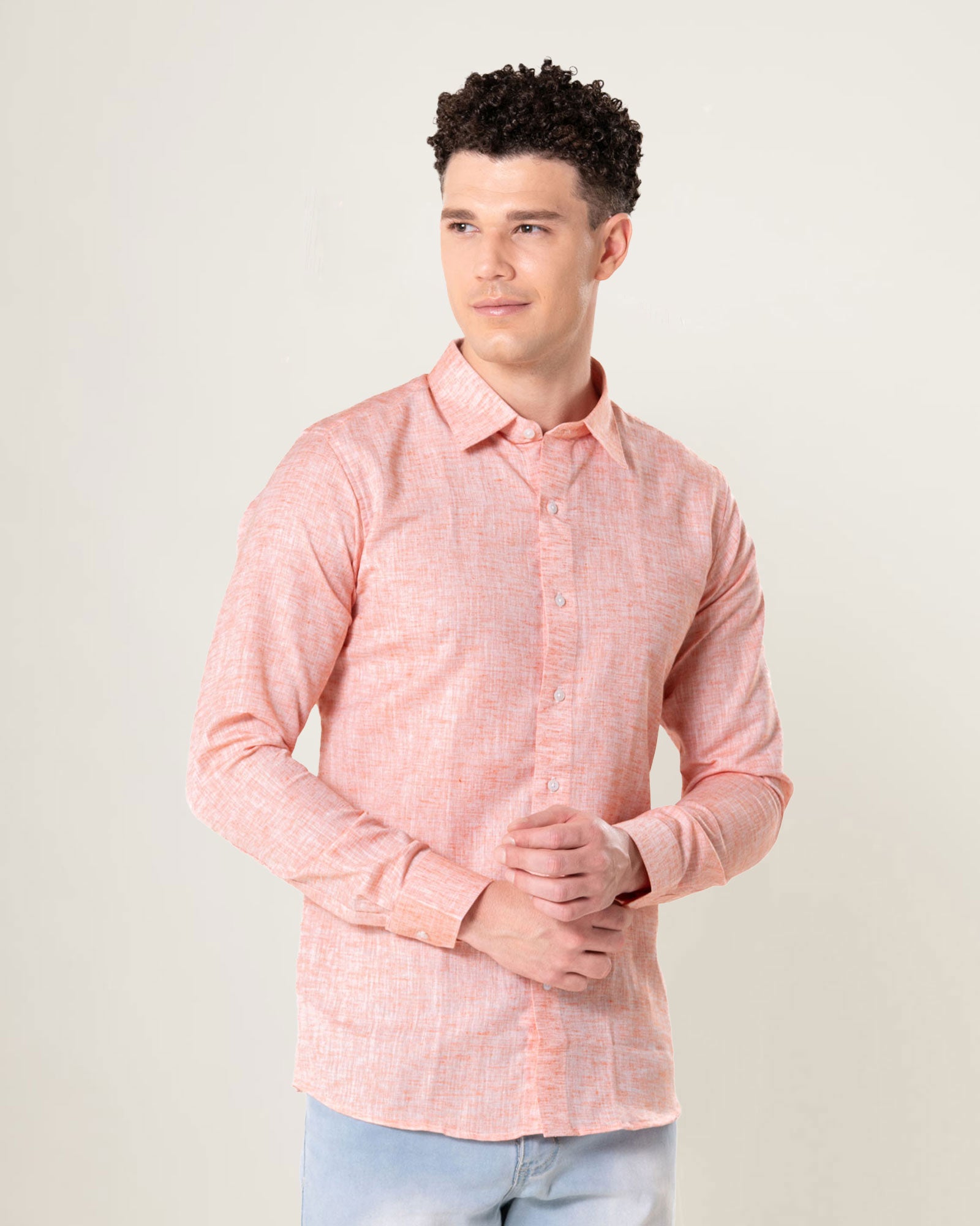 Neutonss Orange Linen Plain Shirt