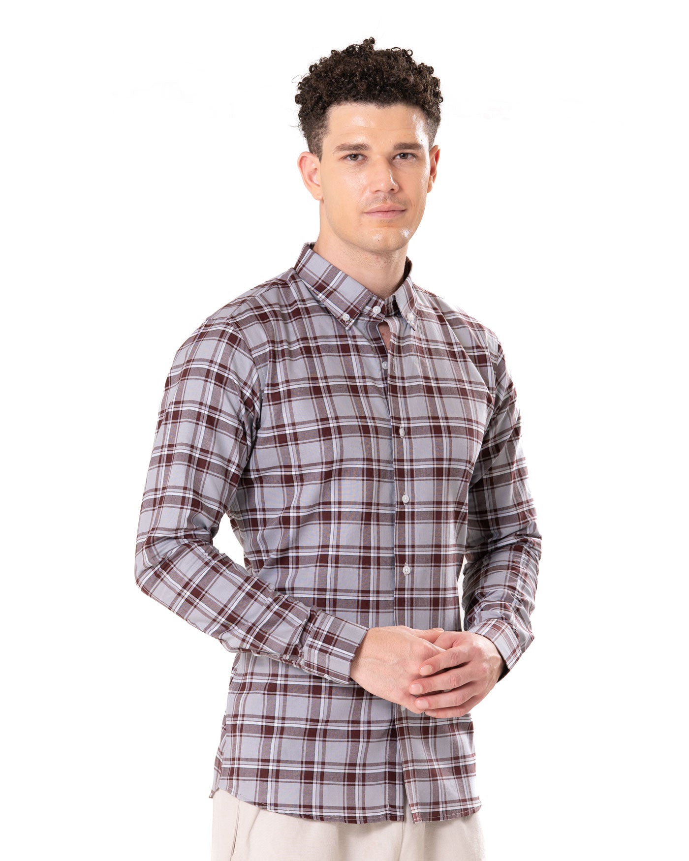 Murcia Maroon Cotton Checks Button Down Shirt - Bullane