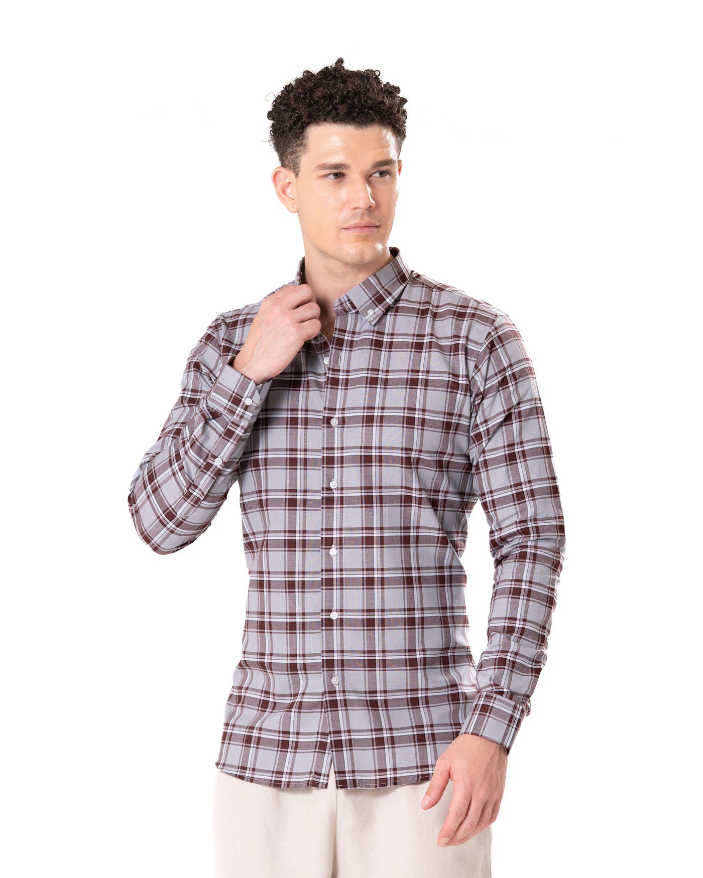Murcia Maroon Cotton Checks Button Down Shirt - Bullane