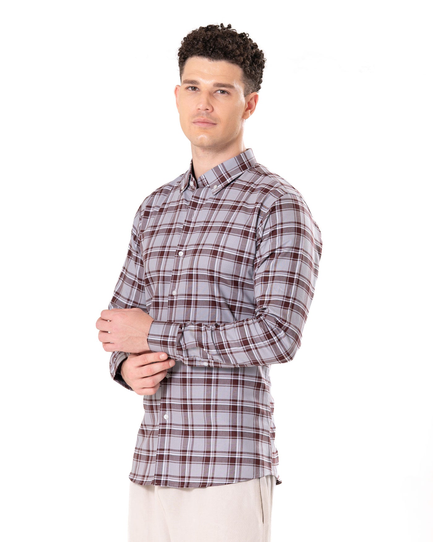 Murcia Maroon Cotton Checks Button Down Shirt - Bullane