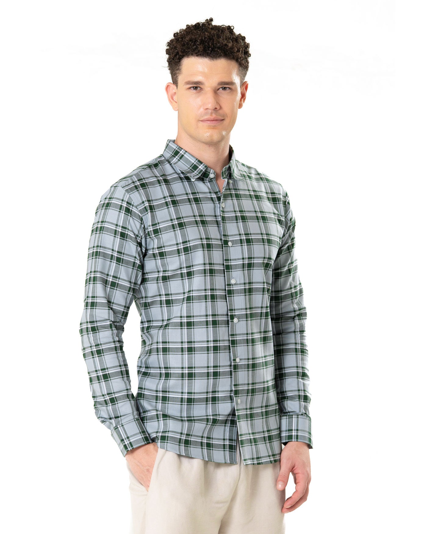 Murcia Green Cotton Checks Button Down Shirt - Bullane