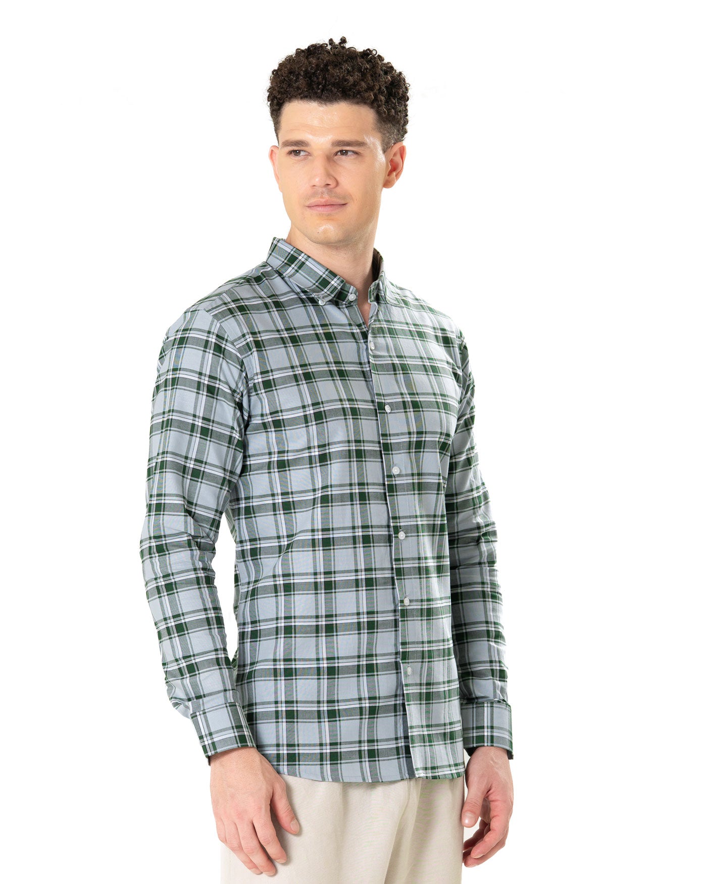 Murcia Green Cotton Checks Button Down Shirt - Bullane