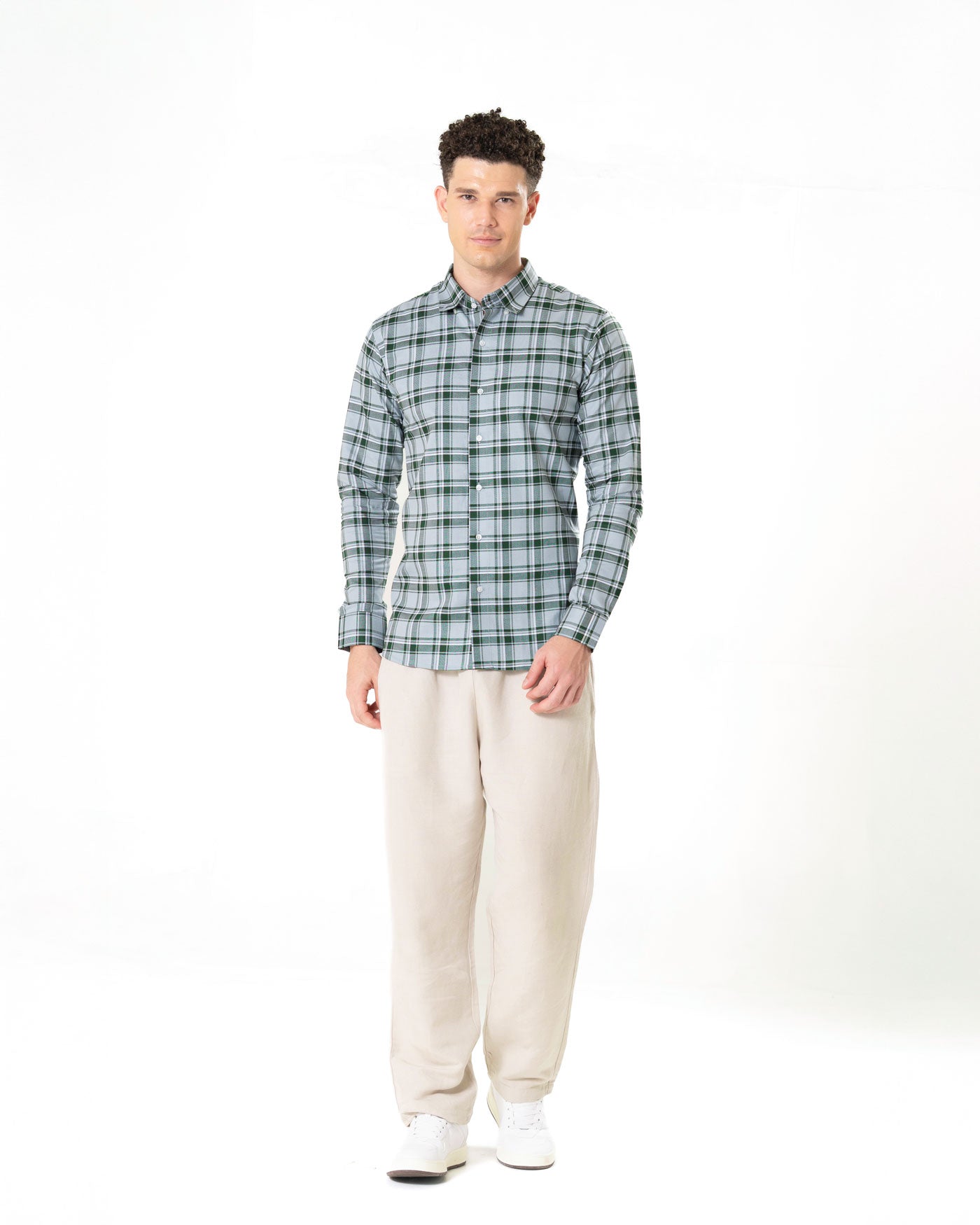Murcia Green Cotton Checks Button Down Shirt - Bullane