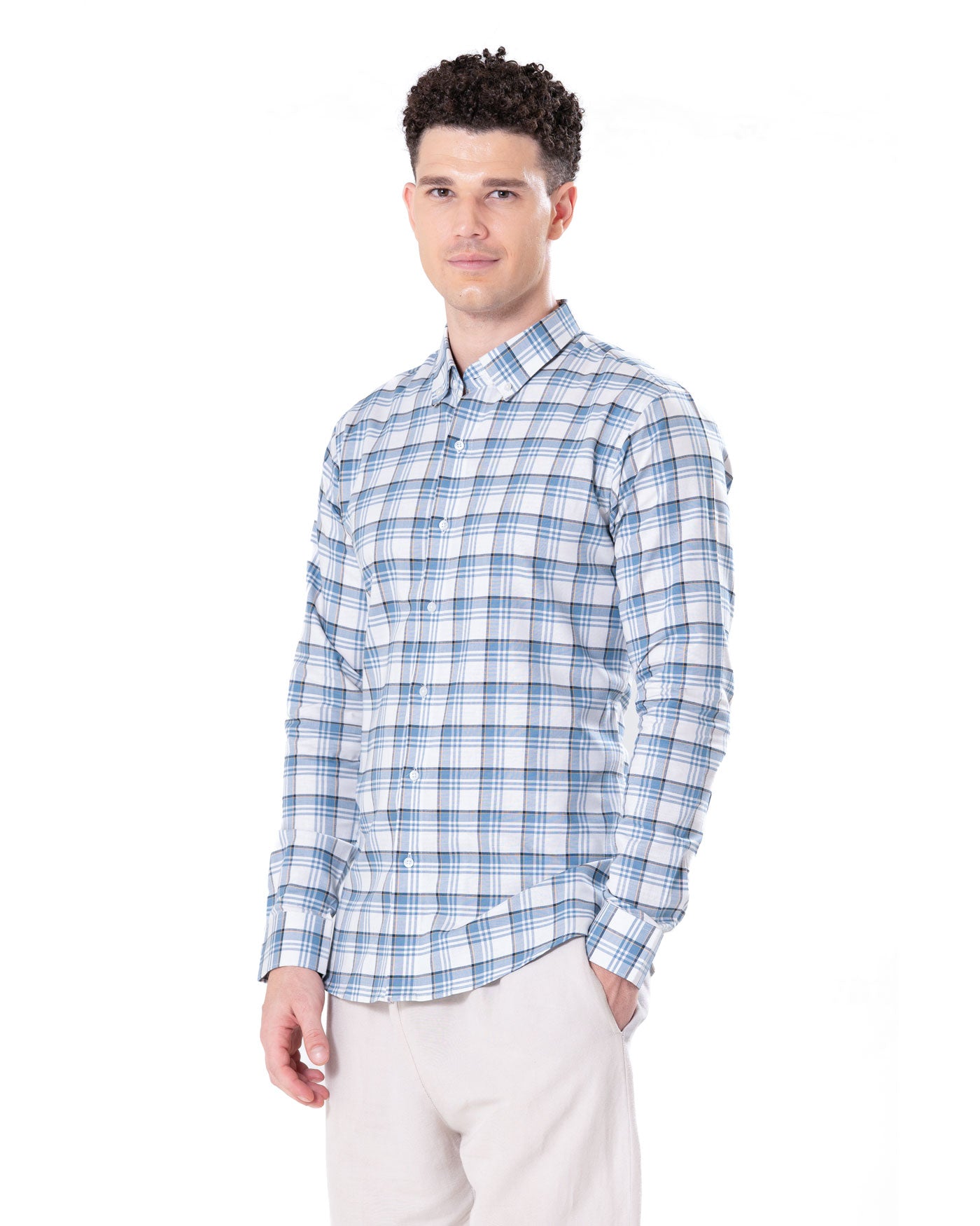 Murcia White Cotton Checks Button Down Shirt - Bullane