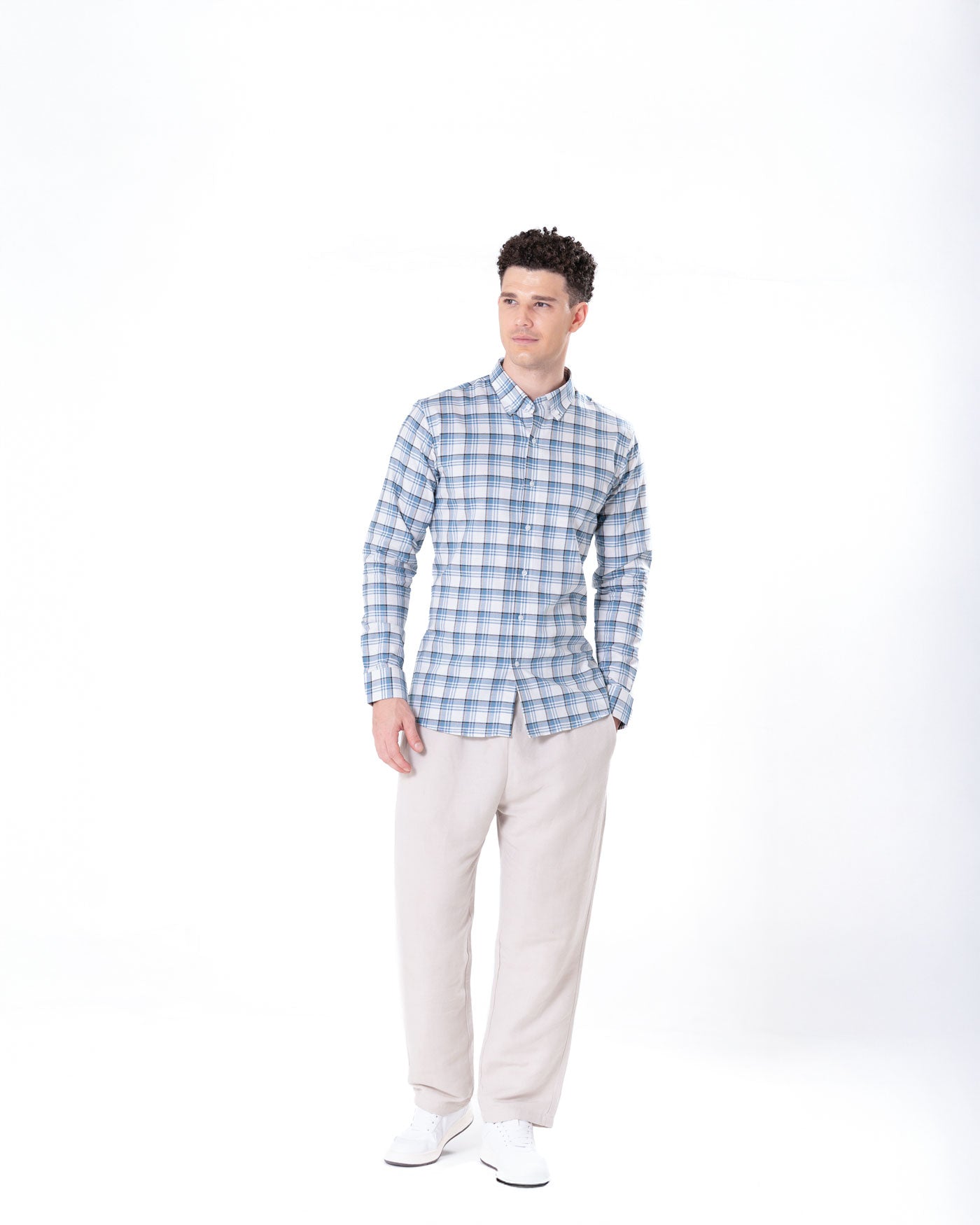 Murcia White Cotton Checks Button Down Shirt - Bullane