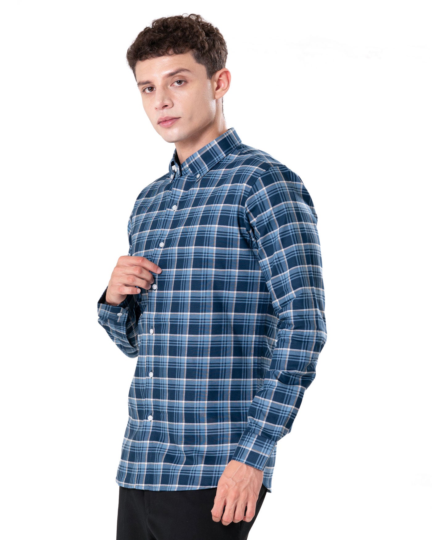 Murcia Blue Cotton Checks Button Down Shirt - Bullane