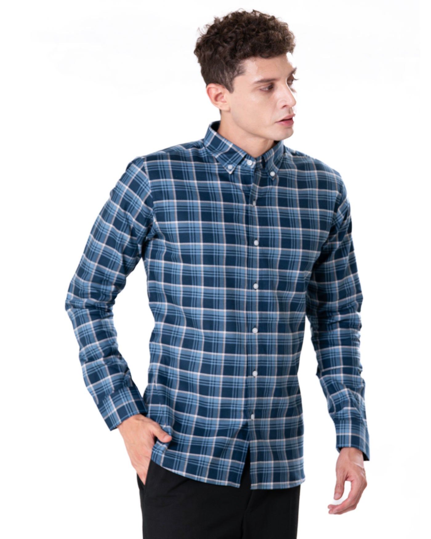 Murcia Blue Cotton Checks Button Down Shirt - Bullane