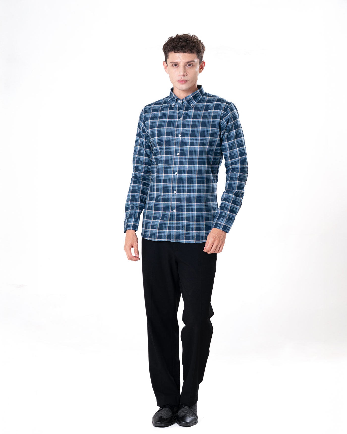 Murcia Blue Cotton Checks Button Down Shirt - Bullane