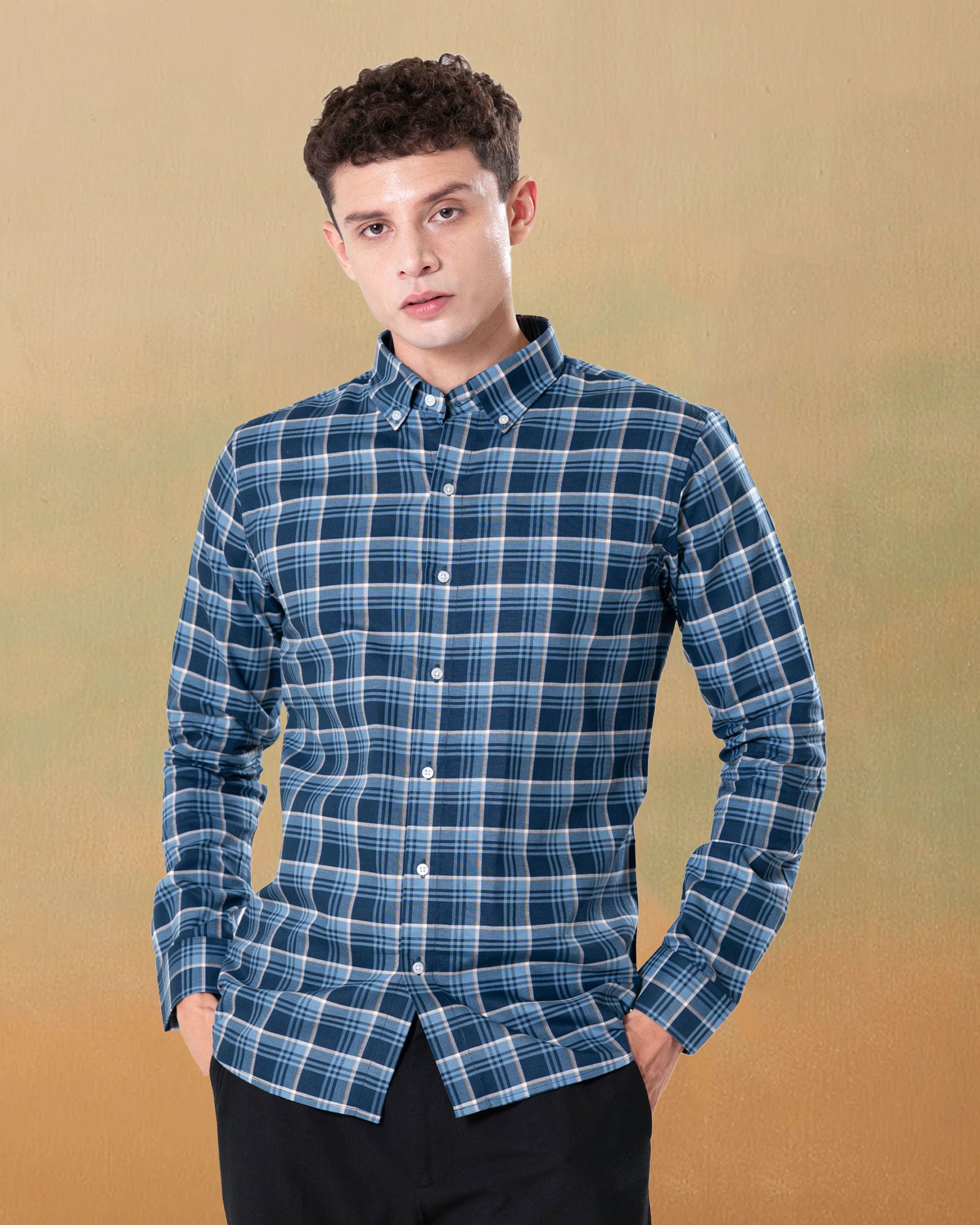 Murcia Blue Cotton Checks Button Down Shirt