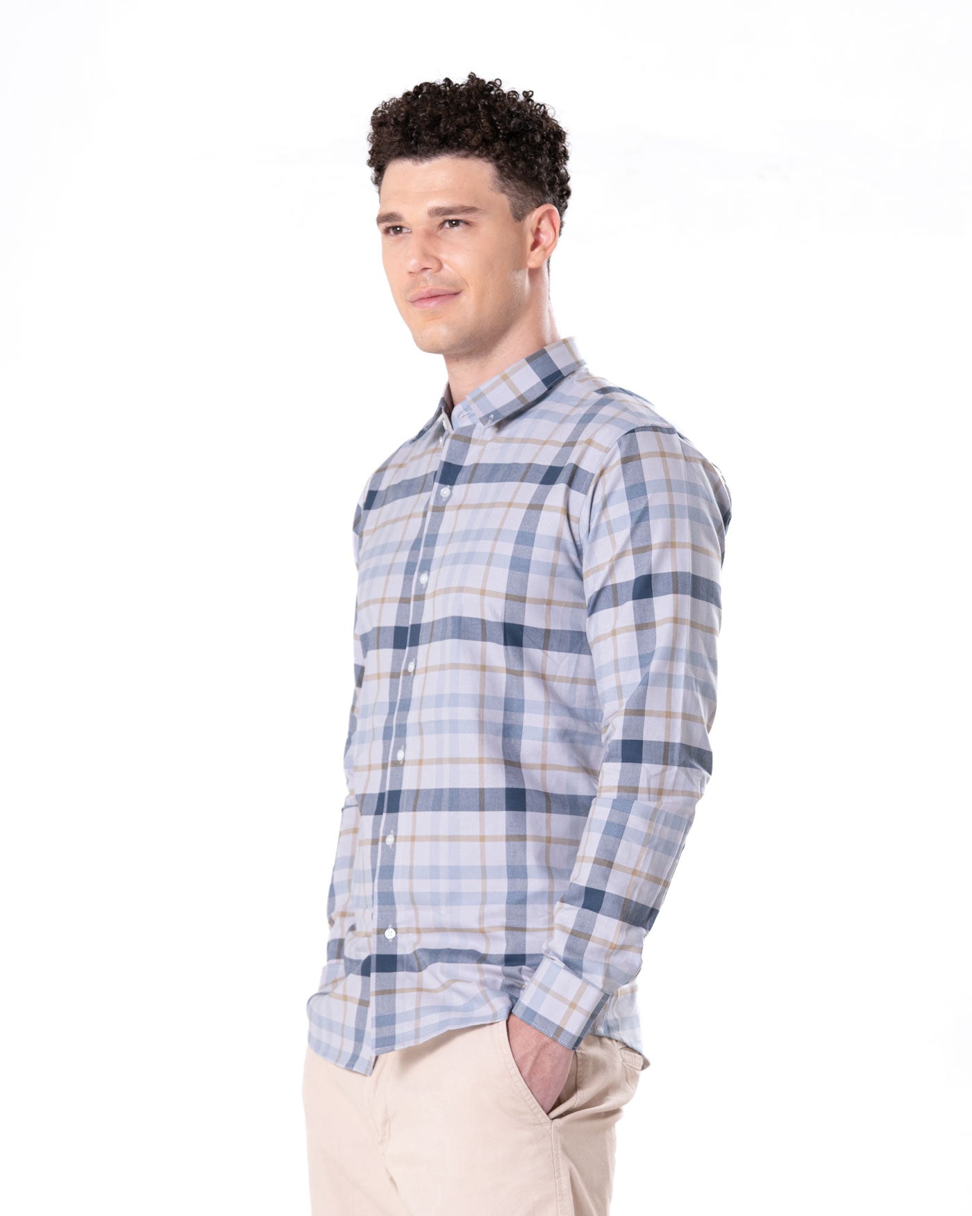 Murcia Silver Cotton Checks Button Down Shirt - Bullane