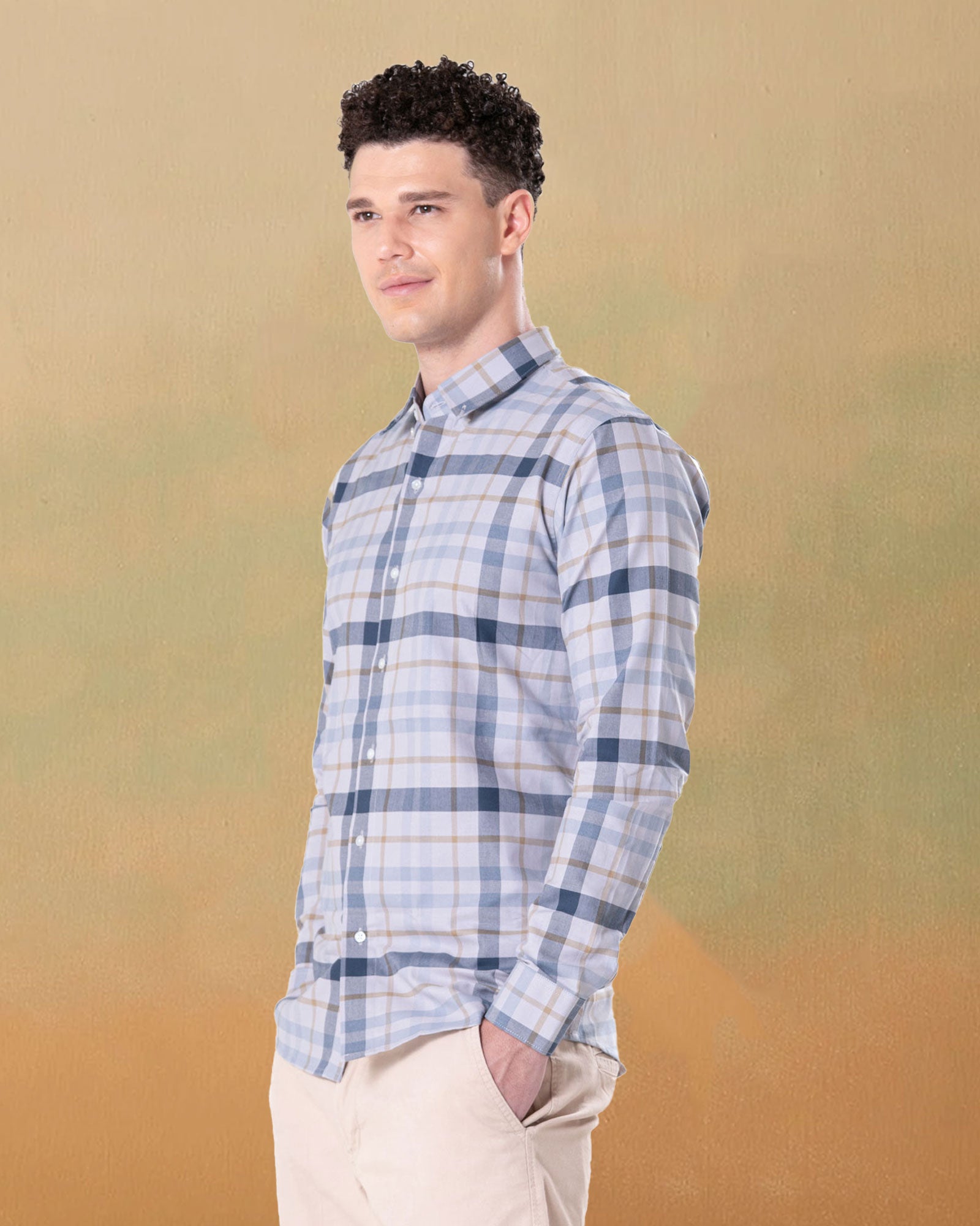 Murcia Silver Cotton Checks Button Down Shirt